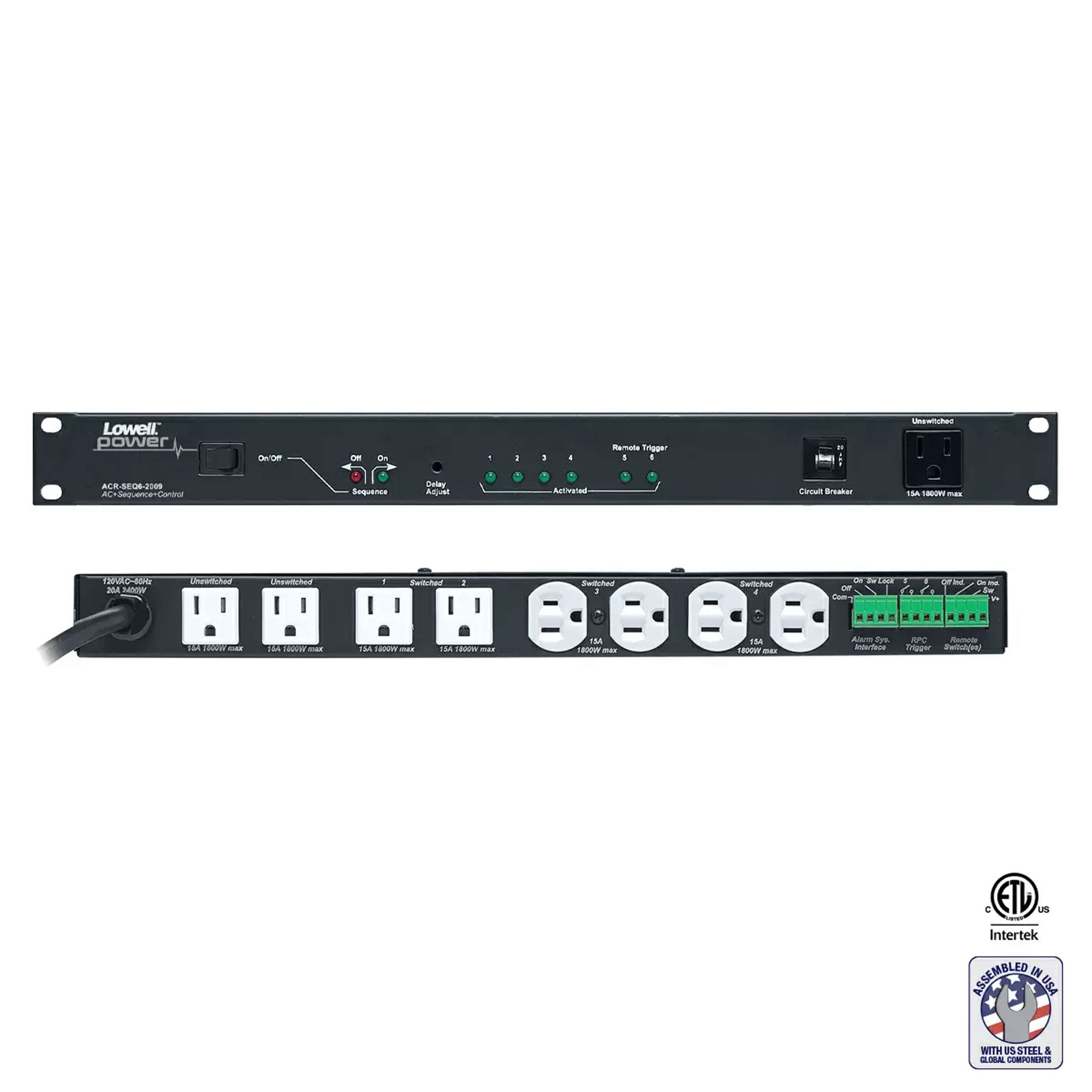 Lowell ACR-SEQ6-2009 15A Rackmount Power Sequencer with 9 Outlets and RPC