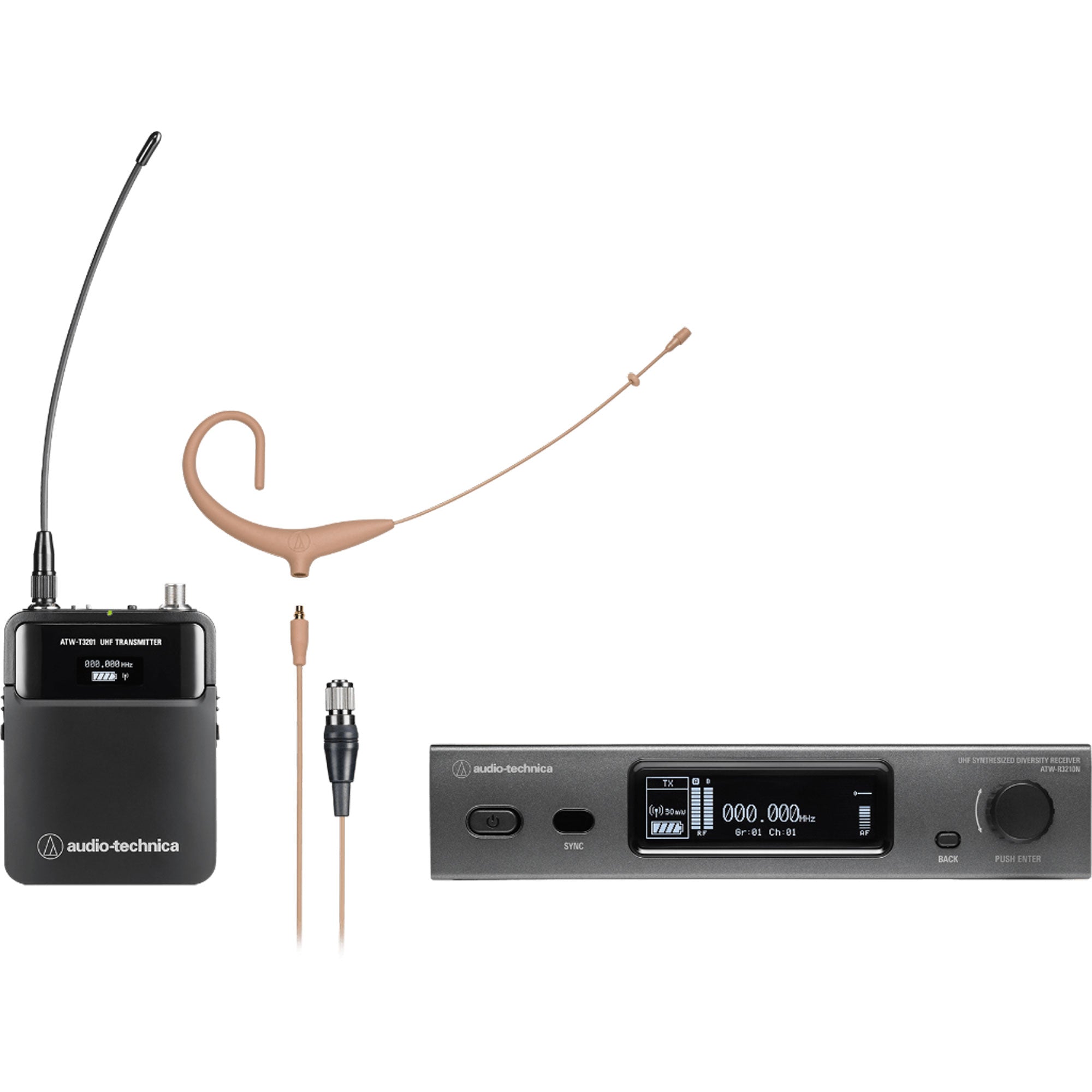 Audio-Technica ATW-3211/892xTH Wireless Omni Earset Microphone System (Beige, 470-530 MHz)