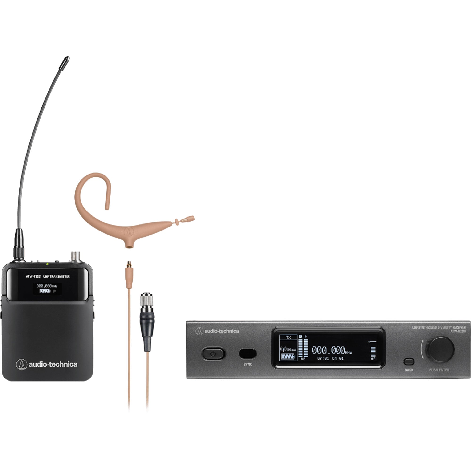 Audio-Technica ATW-3211/893xTH Wireless Omni MicroEarset Microphone System (Beige, 530-590 MHz)