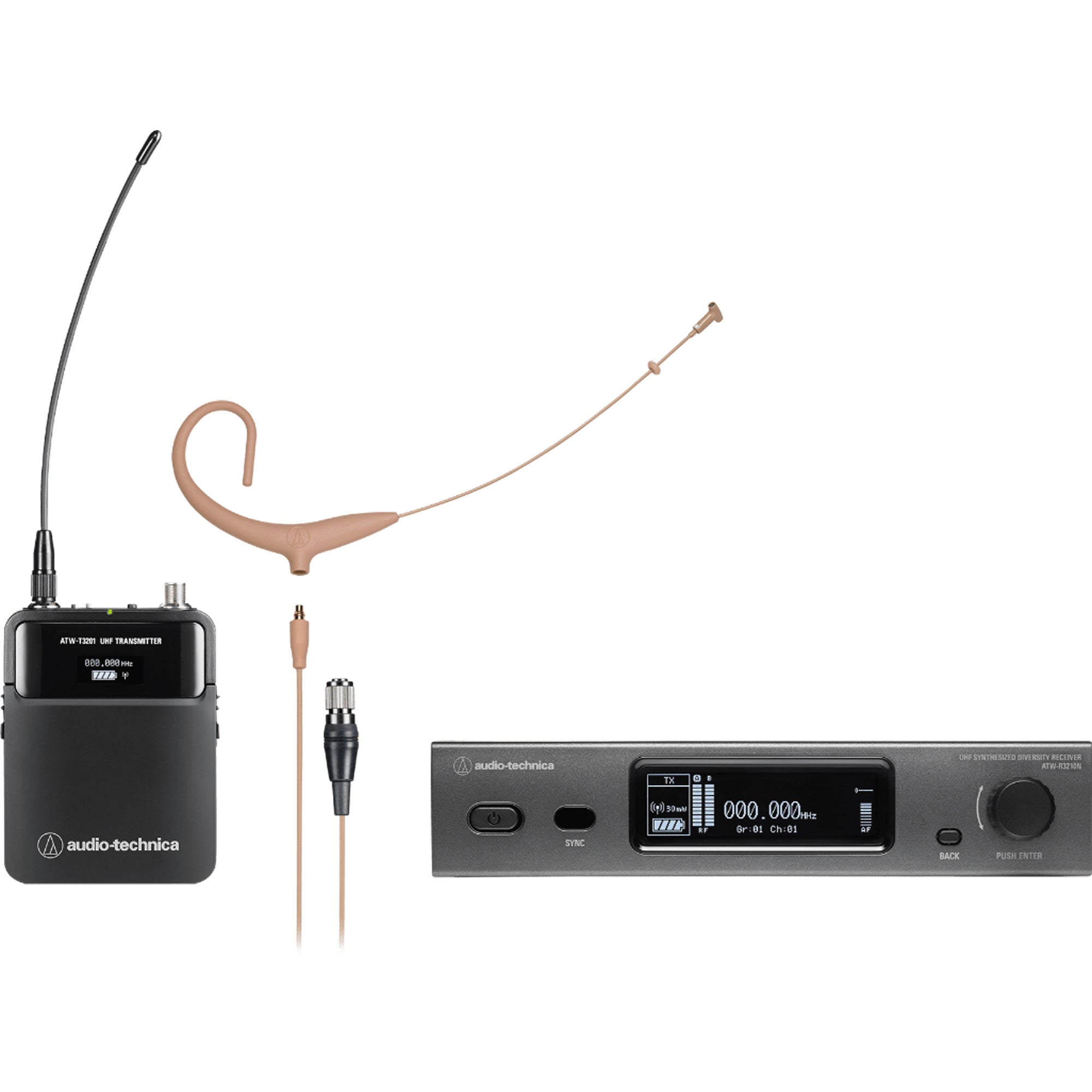 Audio-Technica ATW-3211/894xTH Cardioid Earset Wireless Microphone System (Beige, 470-530 MHz)