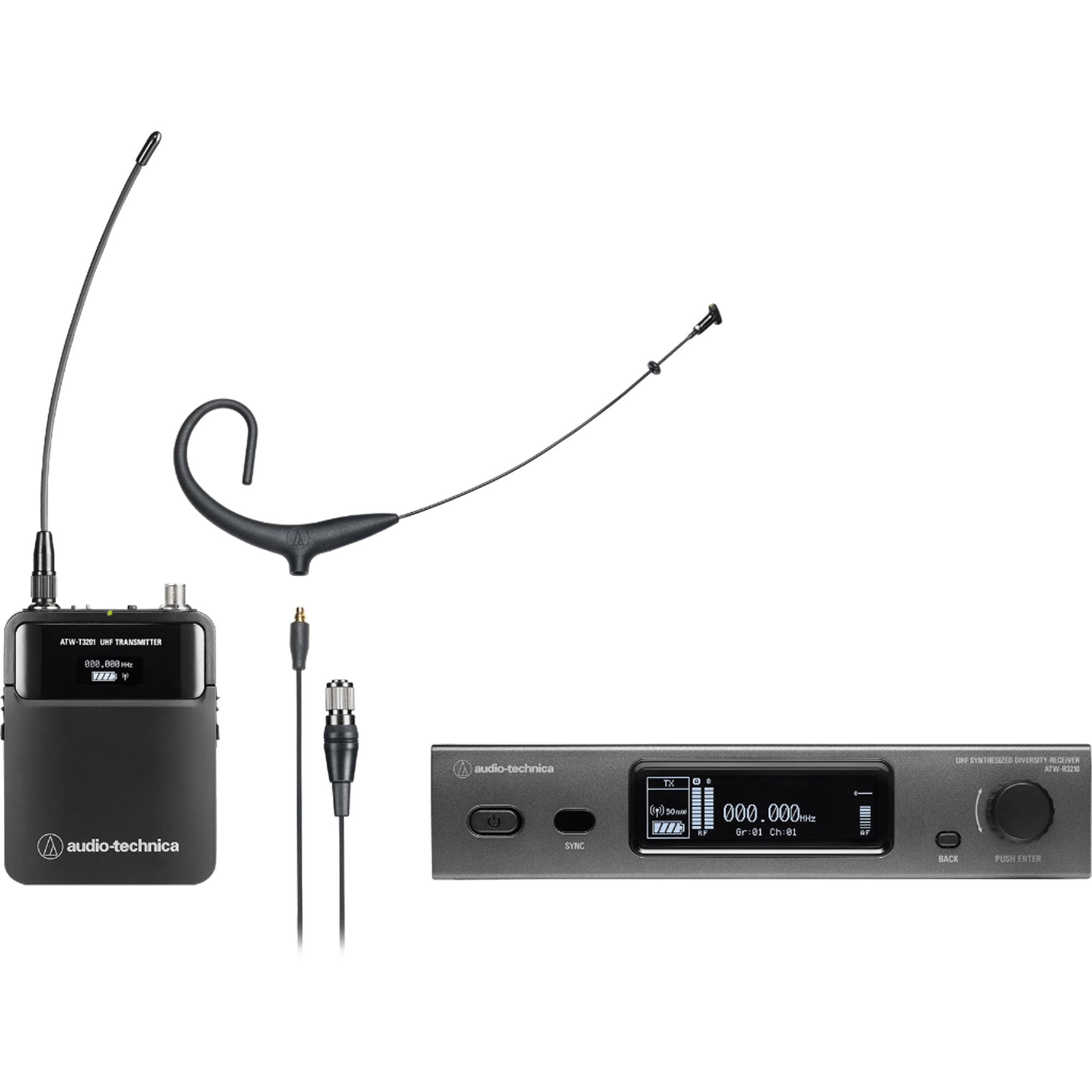 Audio-Technica ATW-3211/894x Cardioid Earset Wireless Microphone System (Black, 530-590 MHz)