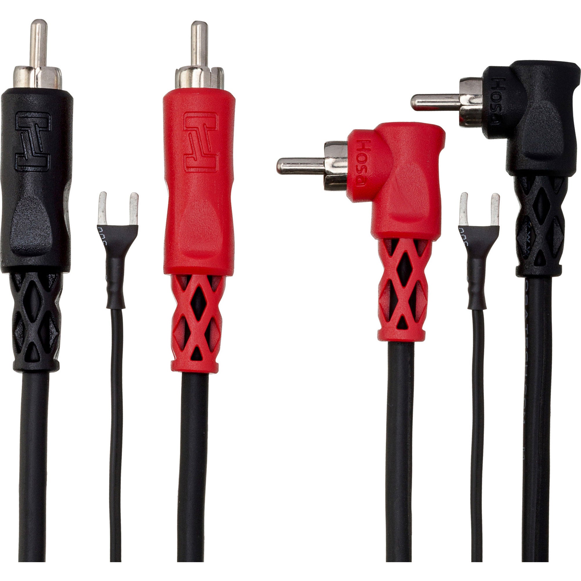 Hosa CRA-203DJ Dual RCA to Dual Right-angle RCA Stereo Interconnect Cable with Ground Wire (10')