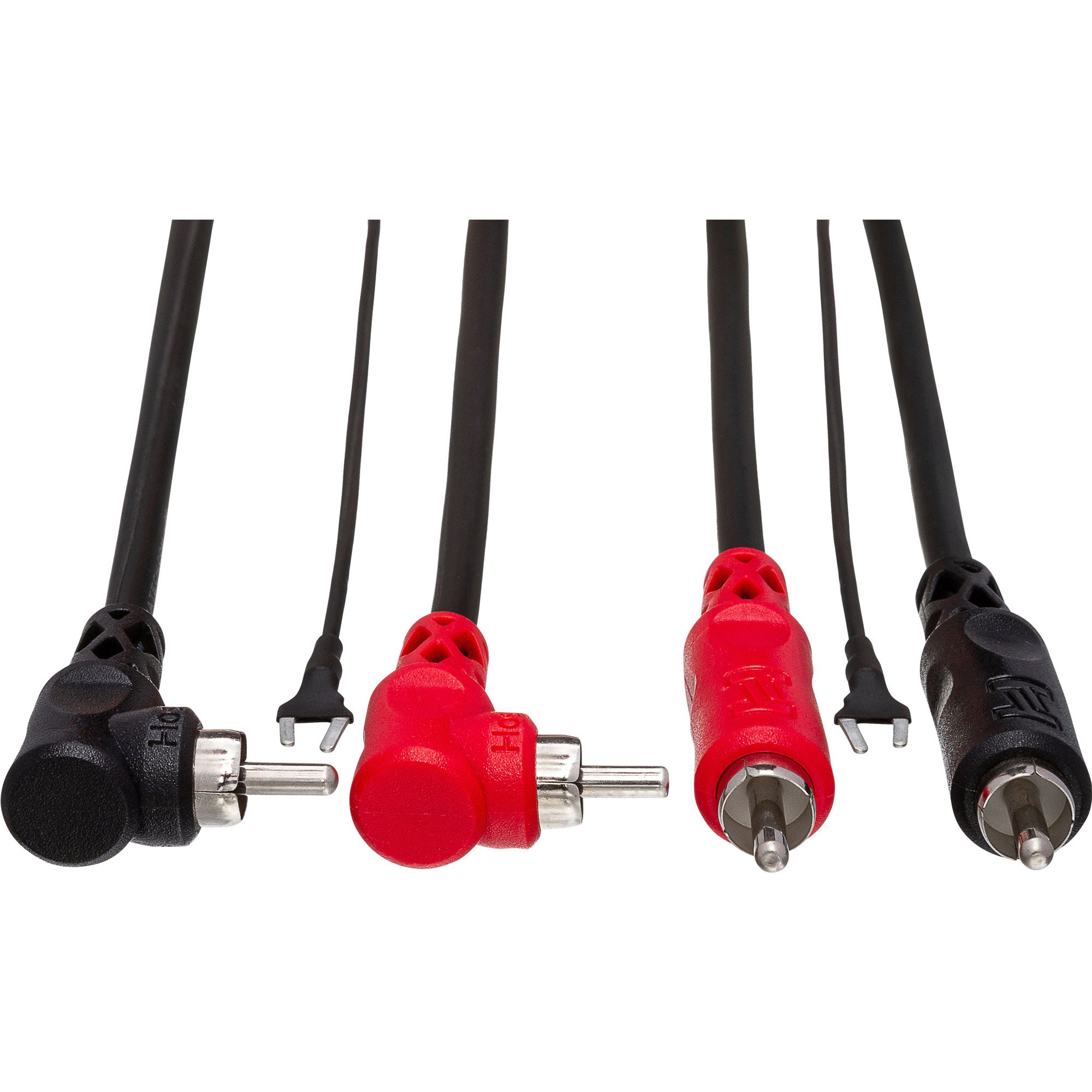 Hosa CRA-203DJ Dual RCA to Dual Right-angle RCA Stereo Interconnect Cable with Ground Wire (10')