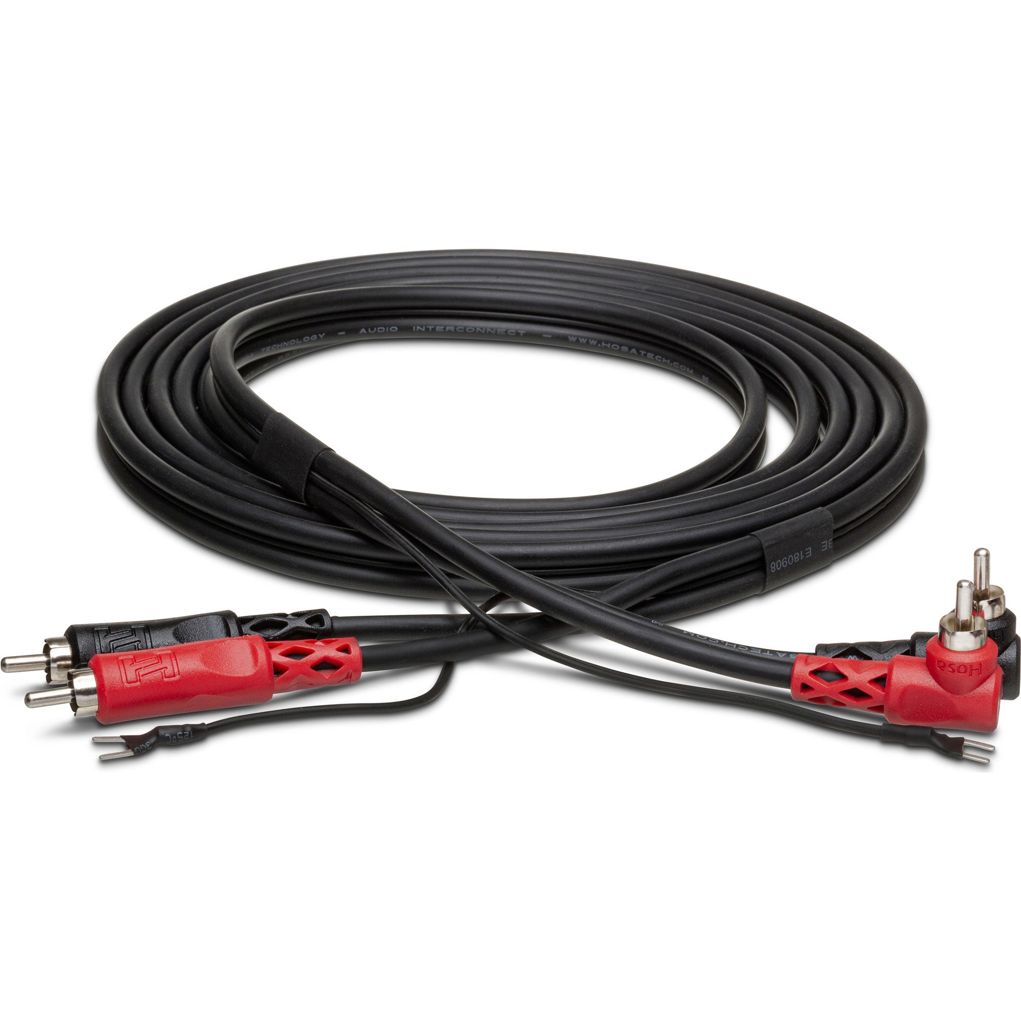 Hosa CRA-202DJ Dual RCA to Dual Right-angle RCA Stereo Interconnect Cable with Ground Wire (6.6')