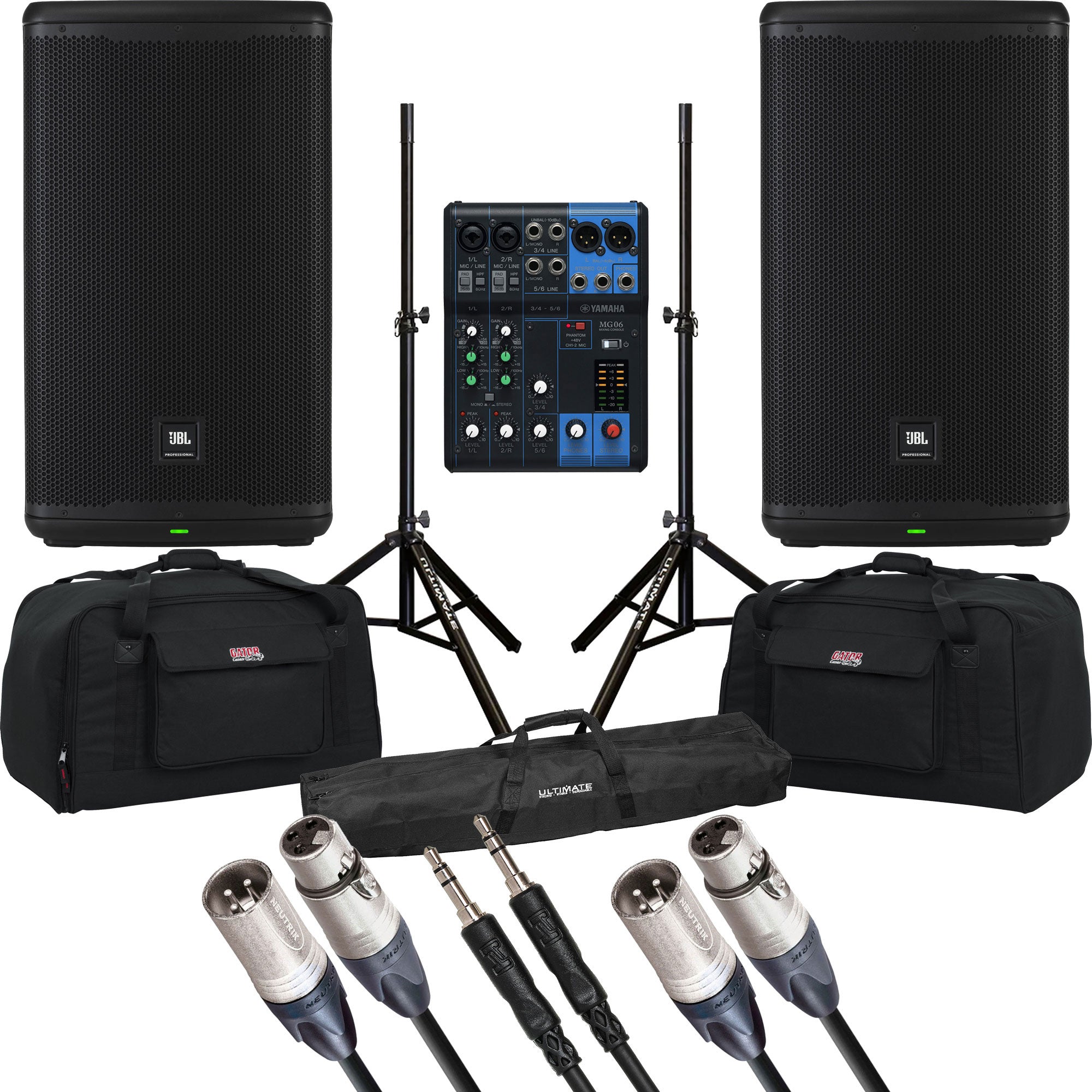 JBL EON712 Two-Way 12" 1300W Complete Powered Loudspeaker PA Bundle (Pair)