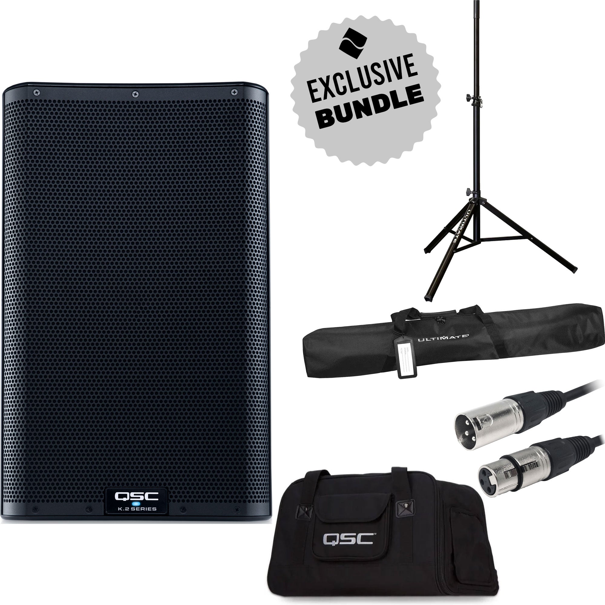 QSC K10.2 K.2 Series 10" 2-Way 2000W Complete Powered Loudspeaker Essentials Bundle