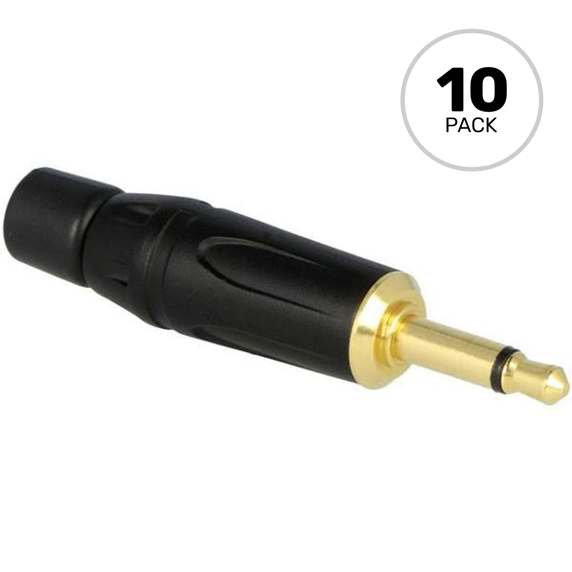 Amphenol KM2PB-AU 3.5mm TS Mono Mini Plug Cable Connector (Black/Gold, 10 Pack)