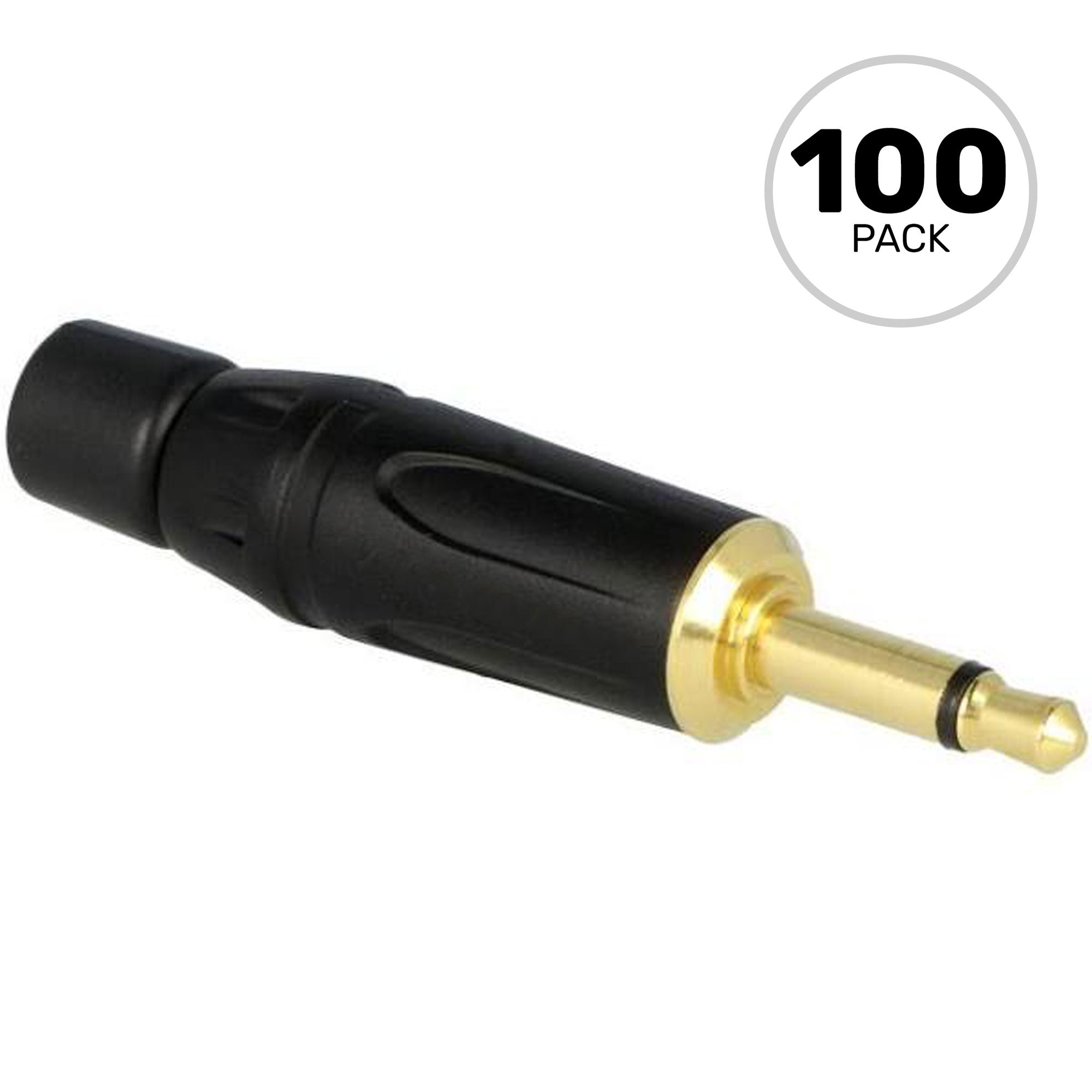 Amphenol KM2PB-AU 3.5mm TS Mono Mini Plug Cable Connector (Black/Gold, Box of 100)