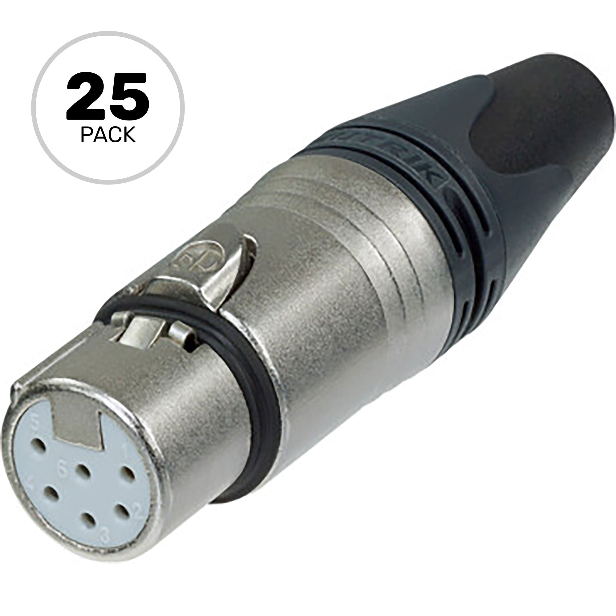 Neutrik NC6FSXX Female 6-Pin XLR Cable Connector with Switchcraft Pin Layout (Nickel/Silver, Box of 25)