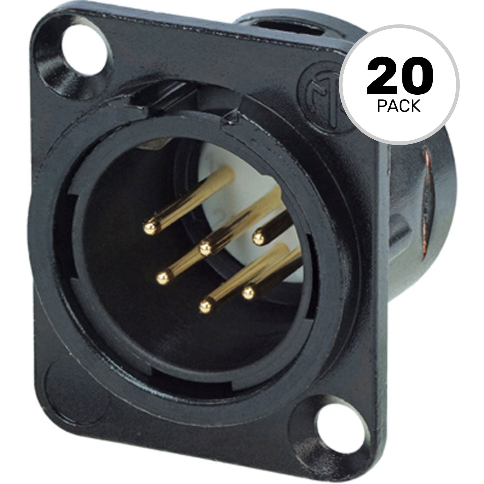 Neutrik NC6MSD-L-B-1 Male 6-Pin XLR Chassis Connector with Switchcraft Pin Layout (Black/Gold, Box of 20)