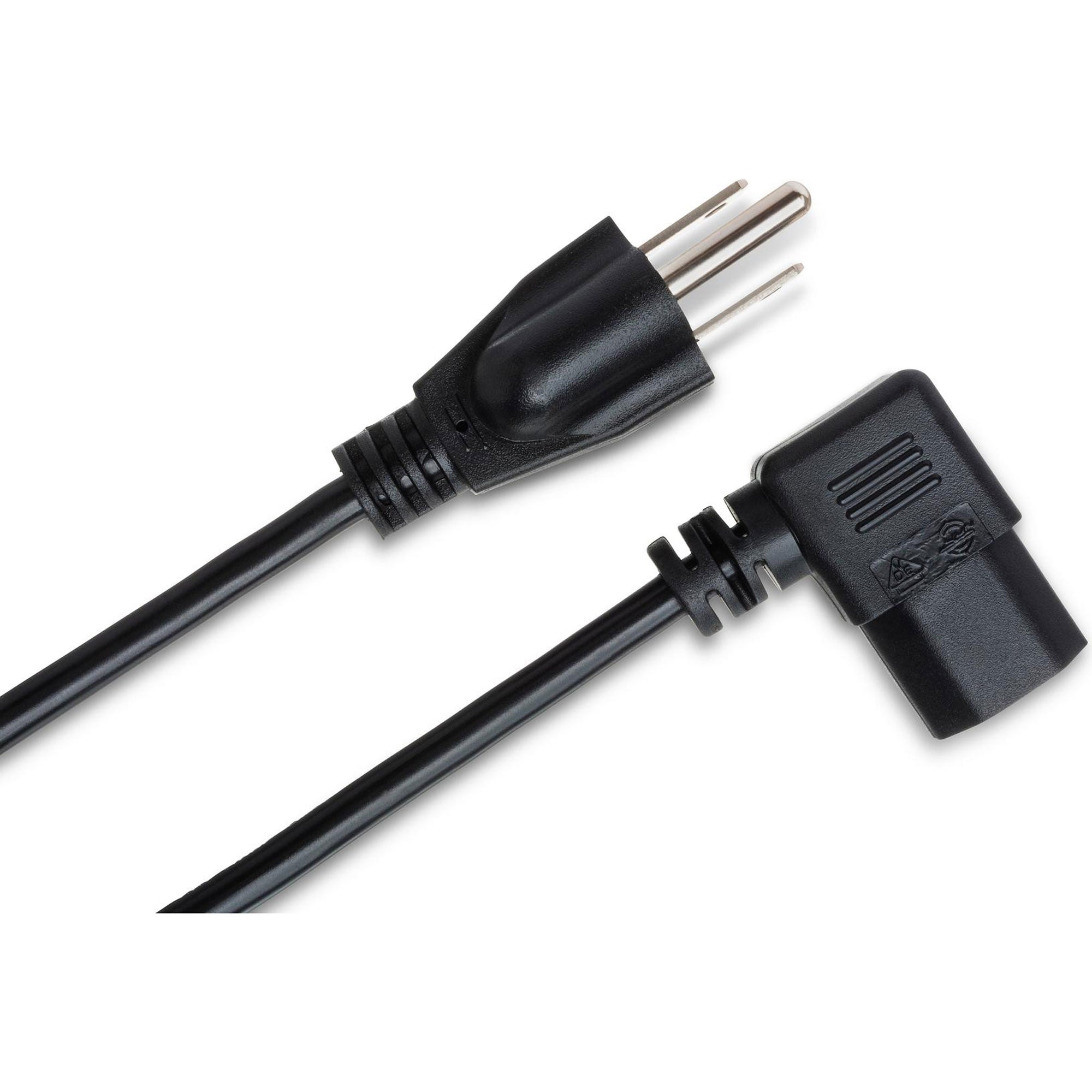 Hosa PWC-141R Power Cord 18 AWG, Right-Angle IEC C13 to NEMA 5-15P (1')