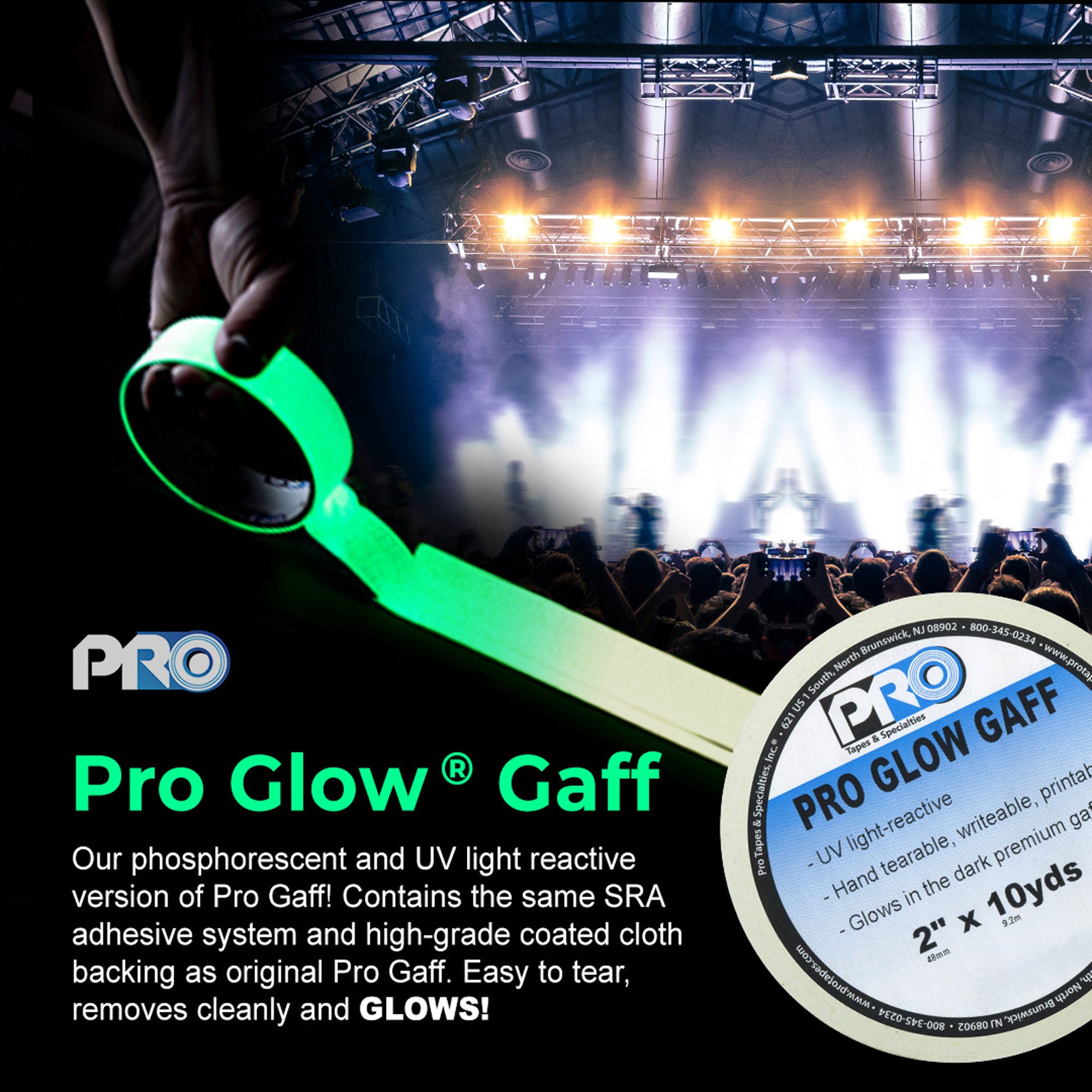 ProTapes Pro Glow Gaff Glow in the Dark Gaffers Tape 1" x 10yds