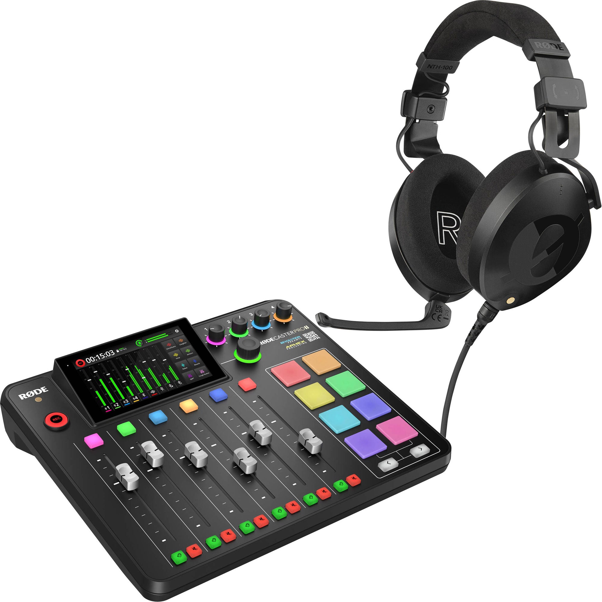 Rode RODECaster Pro II Integrated Audio Production Studio with NTH-100M Headset Bundle