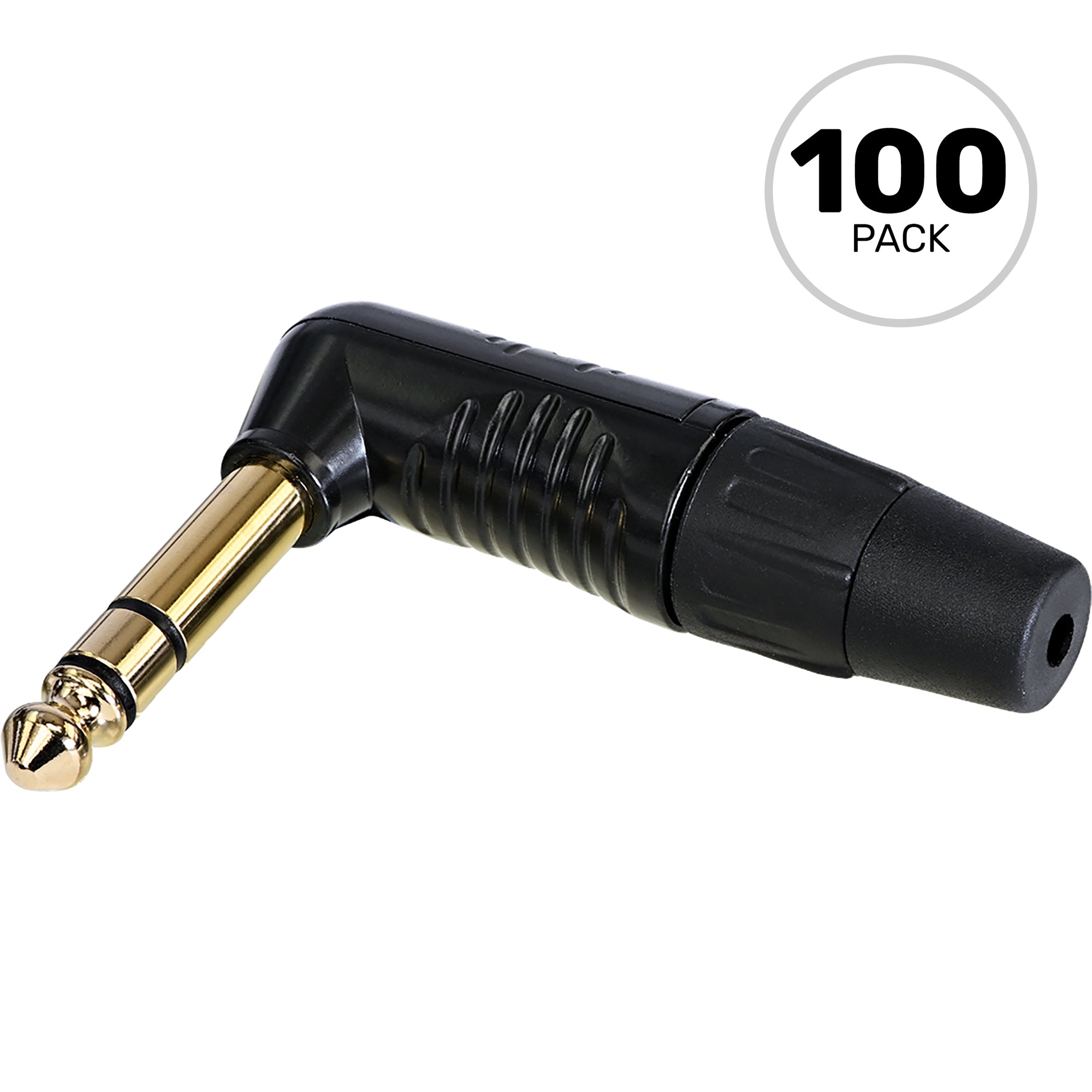 Neutrik Rean RP3RC-B Finger Groove Right-Angle 1/4" TRS Stereo Plug (Black/Gold, Box of 100)