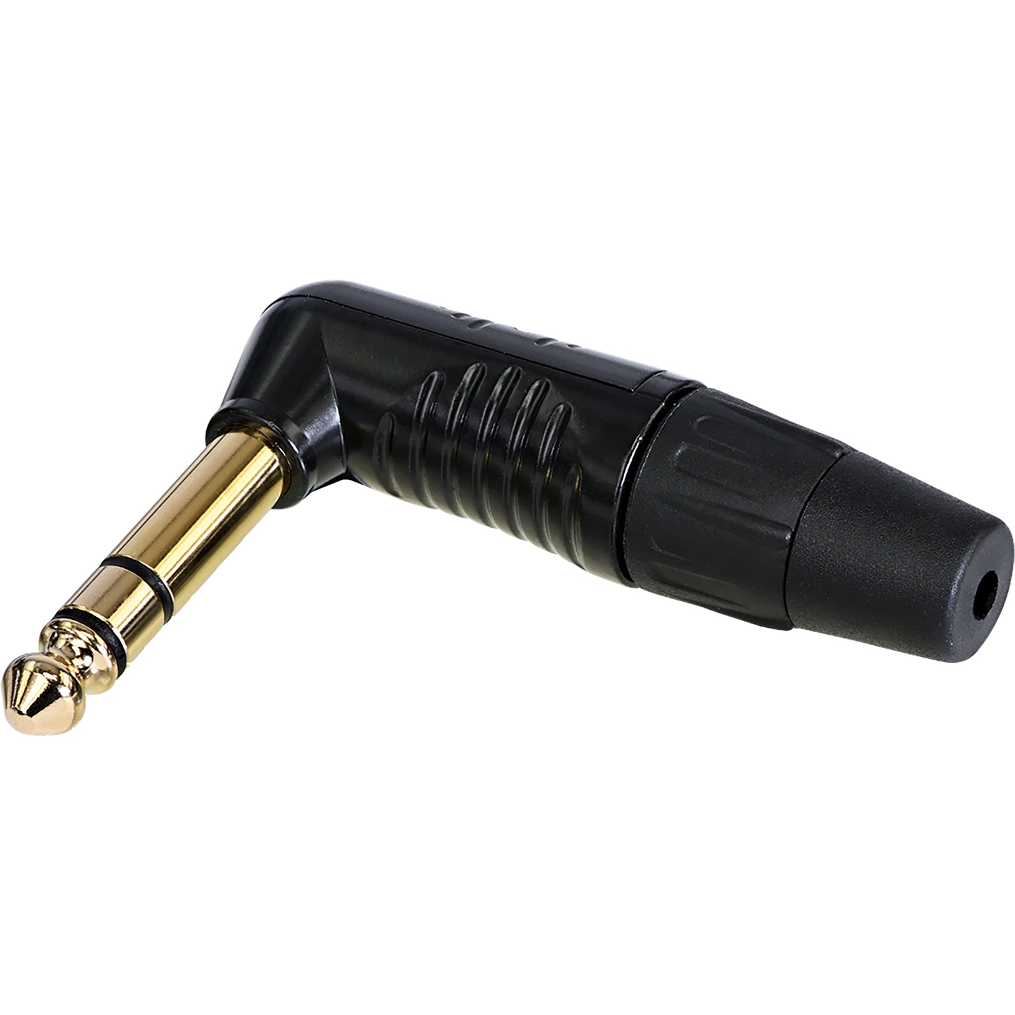 Neutrik Rean RP3RC-B Finger Groove Right-Angle 1/4" TRS Stereo Plug (Black/Gold, Box of 100)