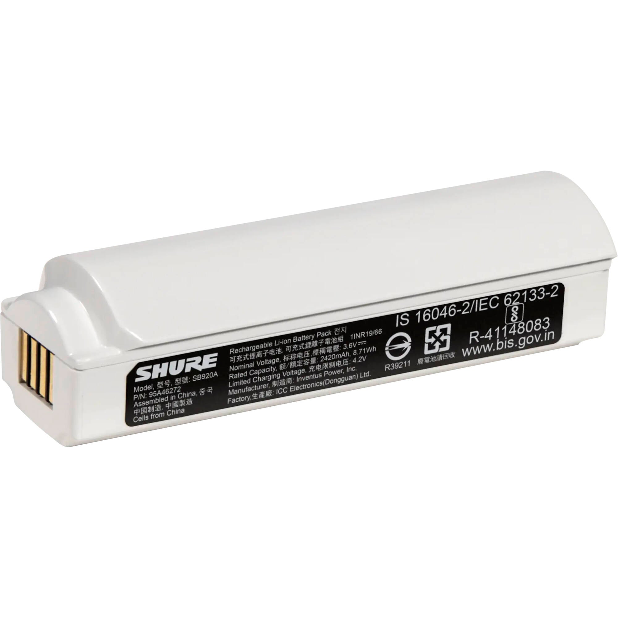 Shure SB920A Rechargeable Lithium-Ion Battery for Axient ADX2 and ADX2FD Transmitters