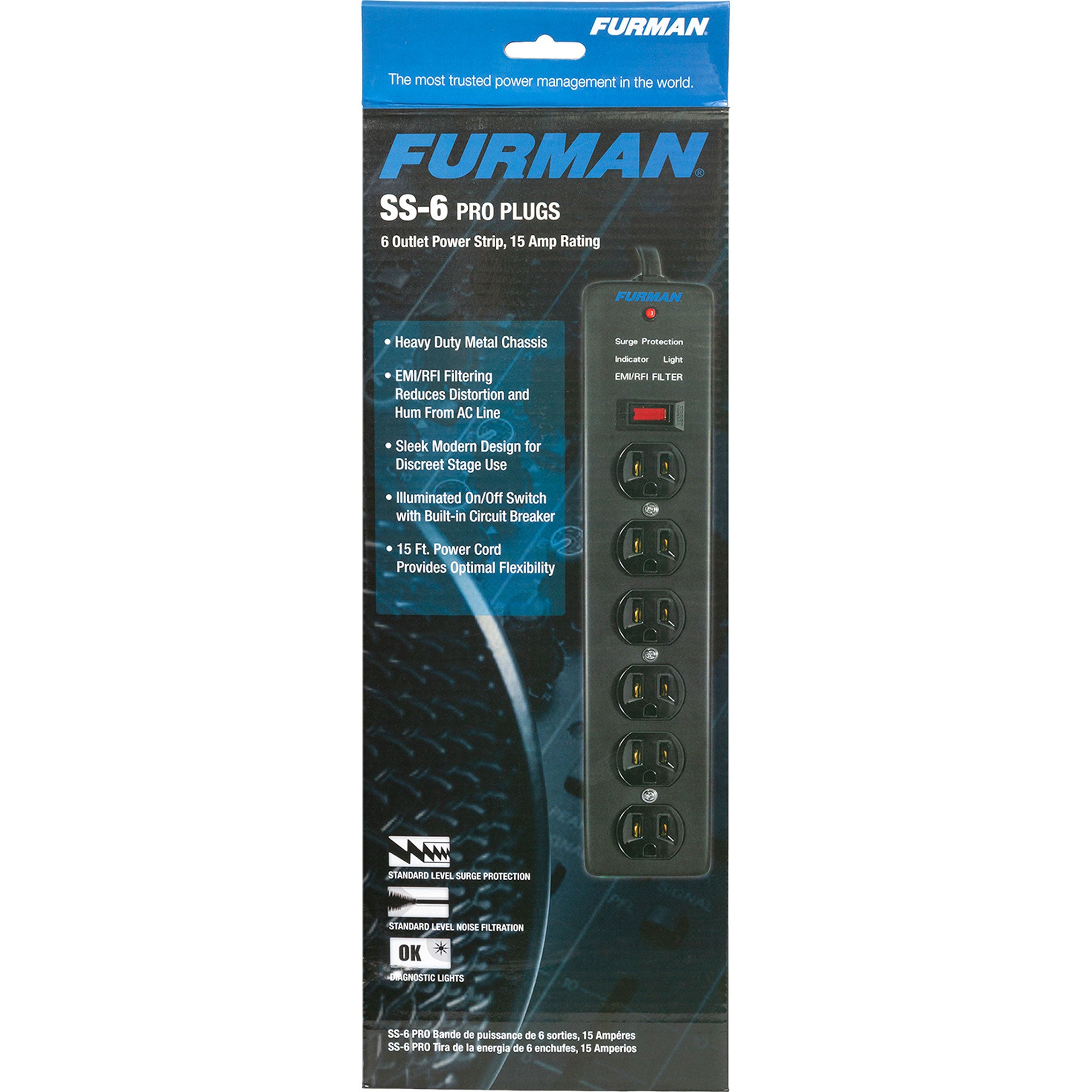 Furman SS-6 Pro Pro Plugs Series 6-Outlet Vertical Surge Protector (15')