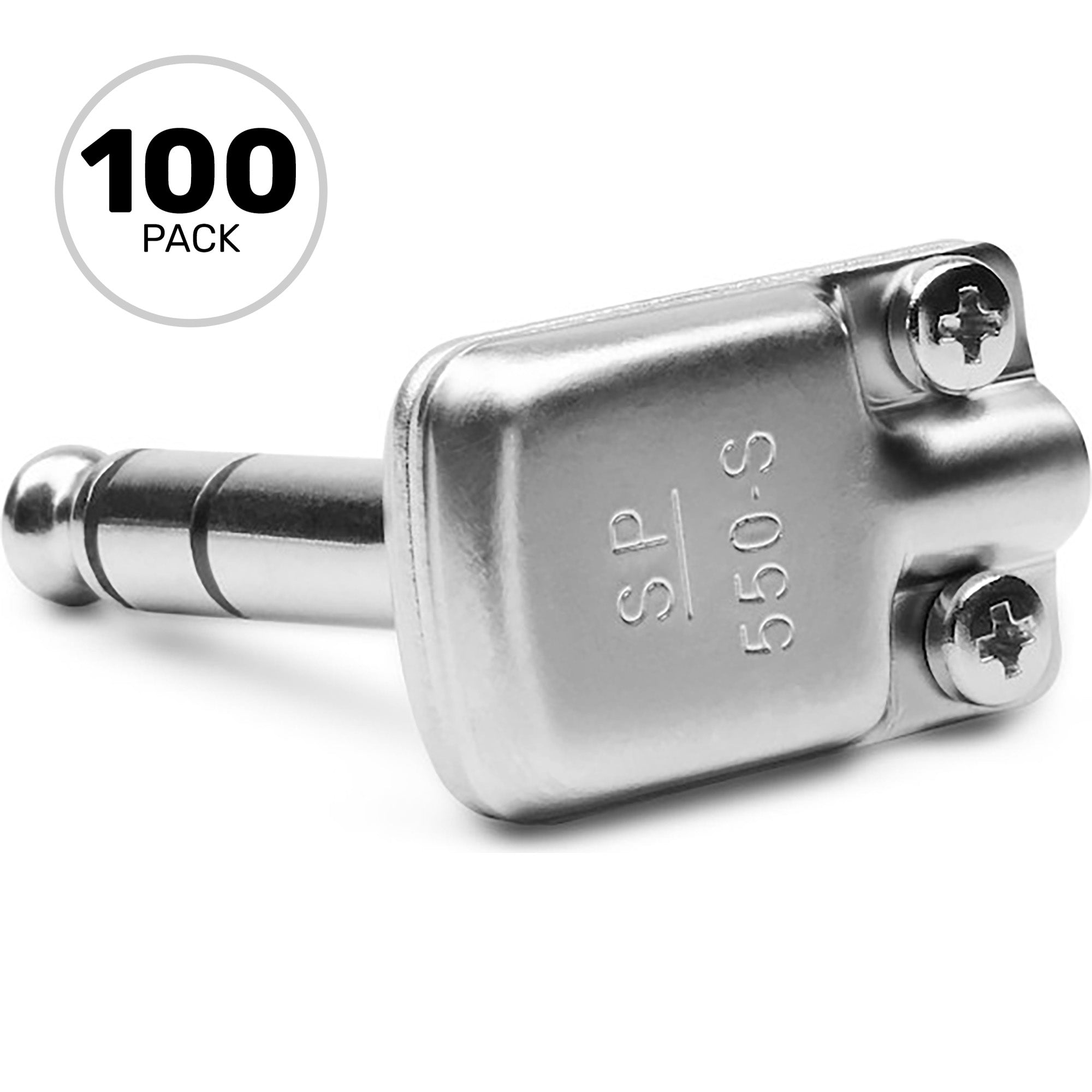 SquarePlug SP550-S Compact Pancake Right-Angle 1/4" TRS Stereo Cable Plugs (Matte Nickel, 100 Pack)