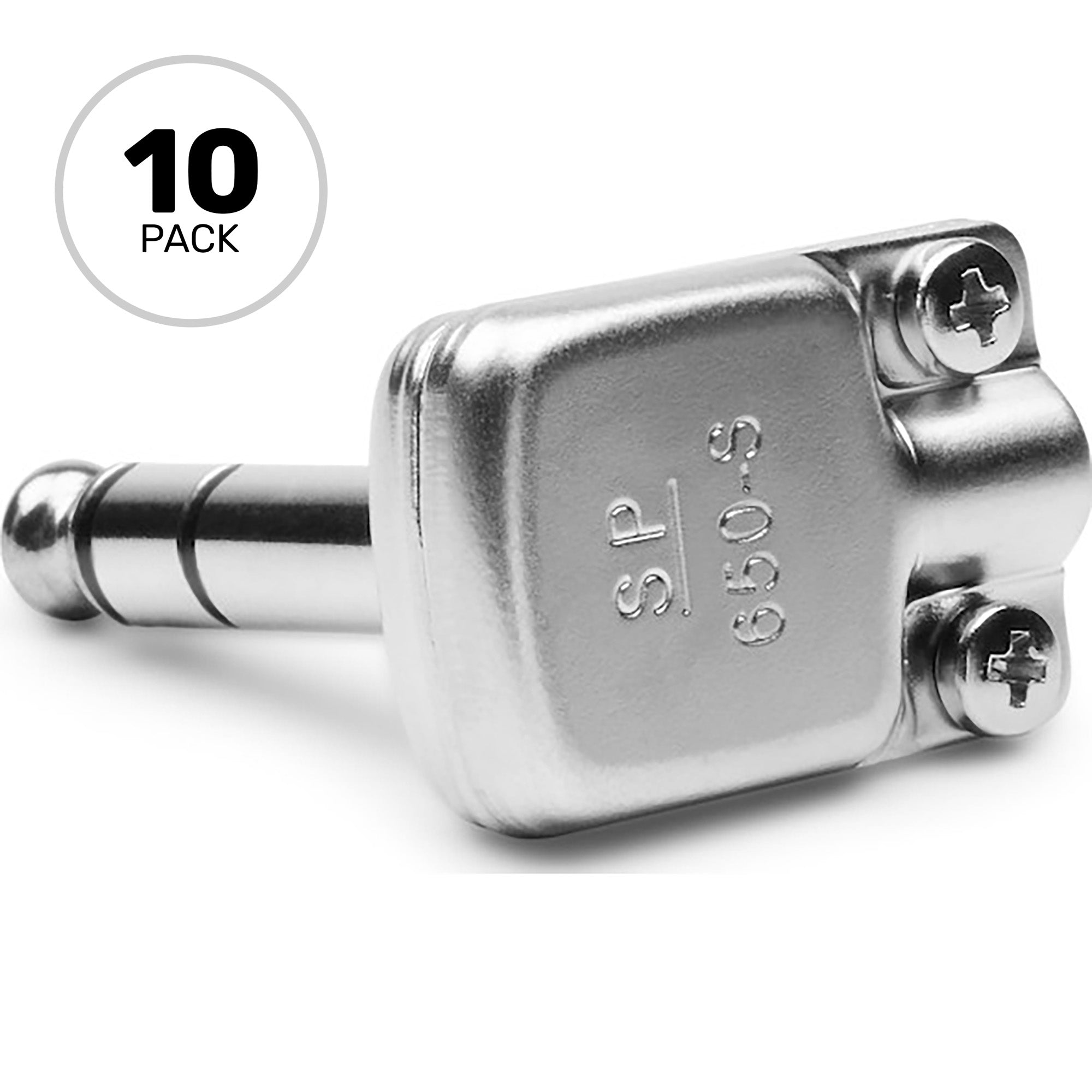 SquarePlug SP650-S Compact Pancake Right-Angle 1/4" TRS Stereo Cable Plugs (Matte Nickel, 10 Pack)