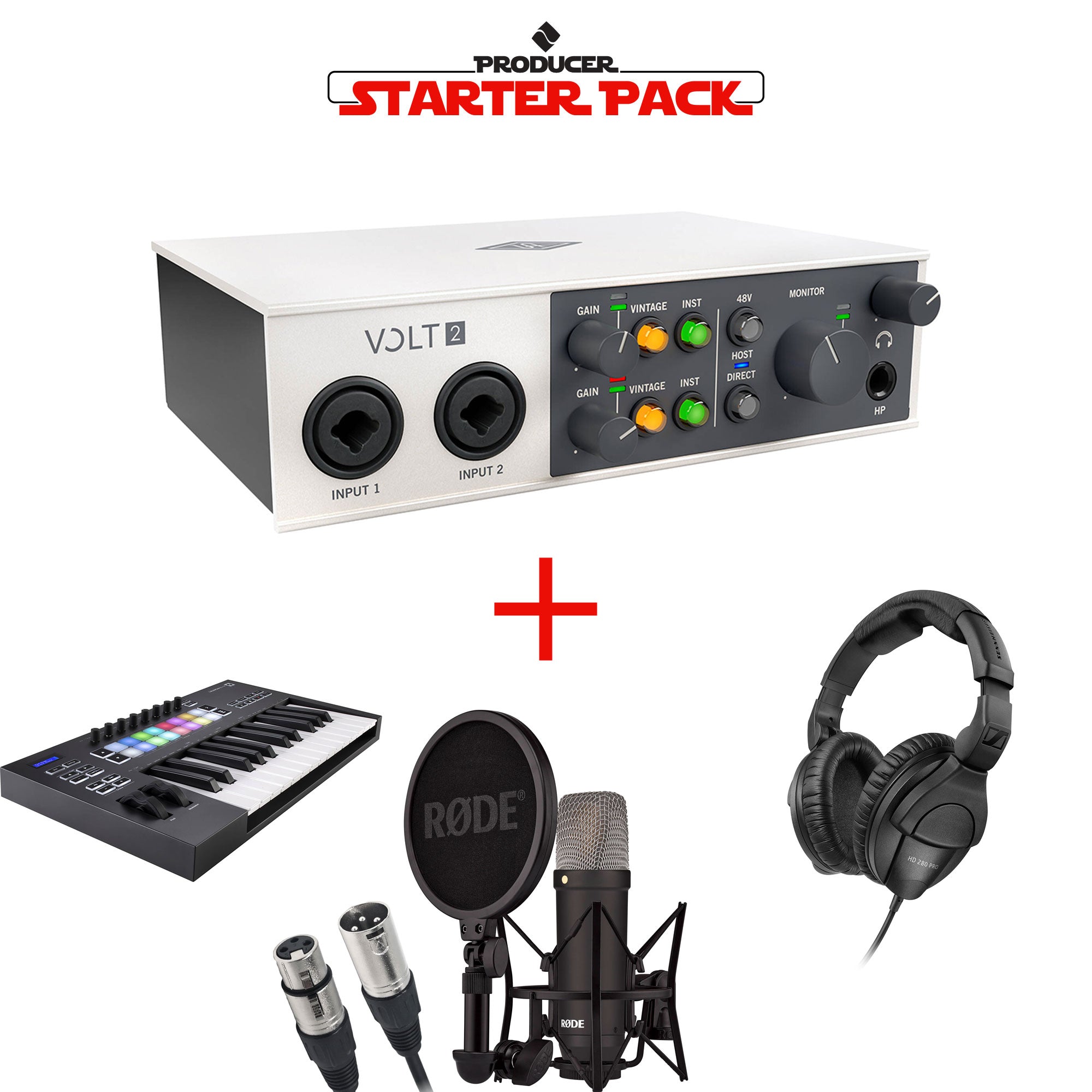 Universal Audio Volt 2 Producer Starter Pack with Interface, Headphones, Mic & MIDI Controller