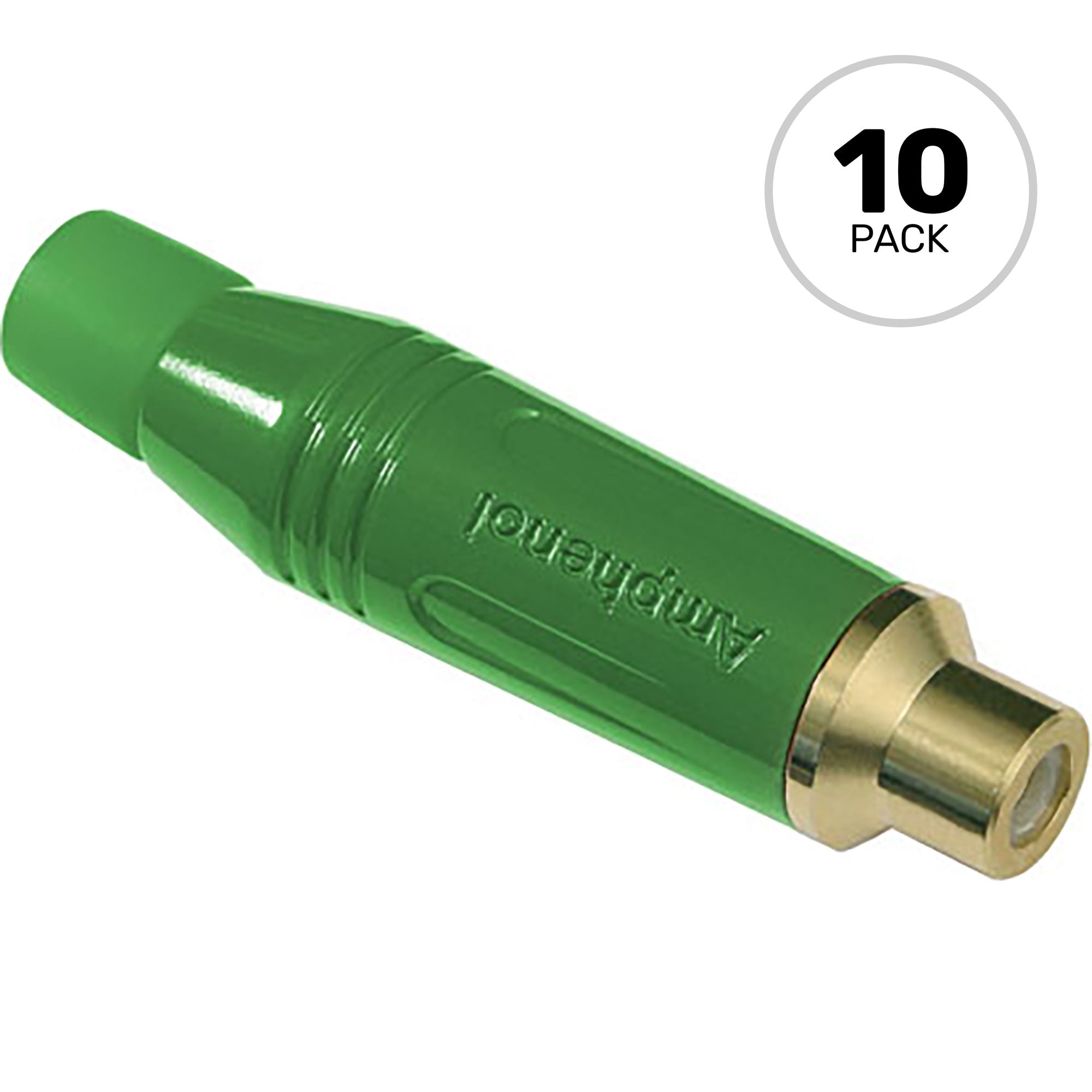 Amphenol ACJR-GRN Gold Plated Female RCA Phono Cable Mount Connector (Green, 10 Pack)