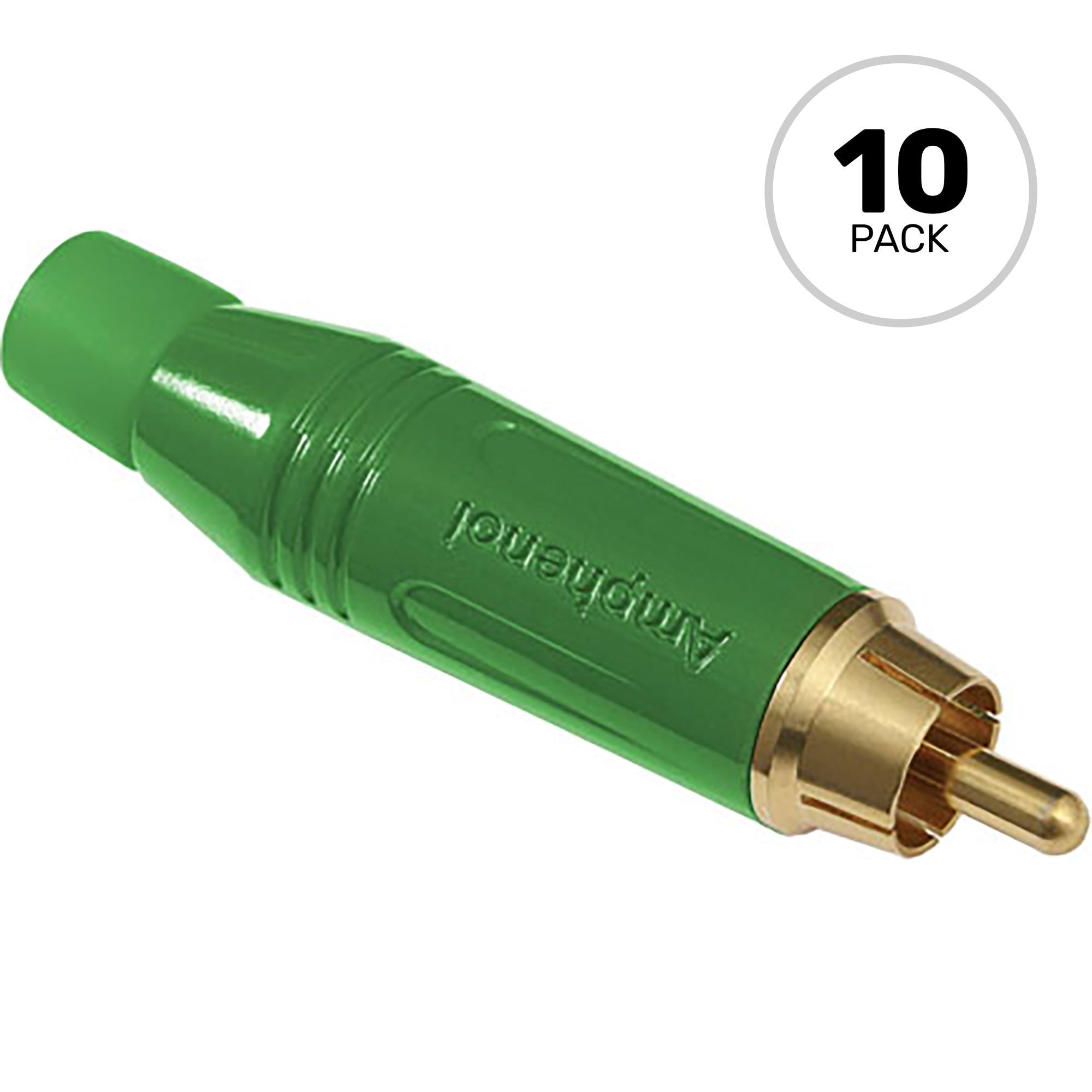 Amphenol ACPR-GRN Gold Plated Male RCA Phono Cable Mount Connector (Green, 10 Pack)