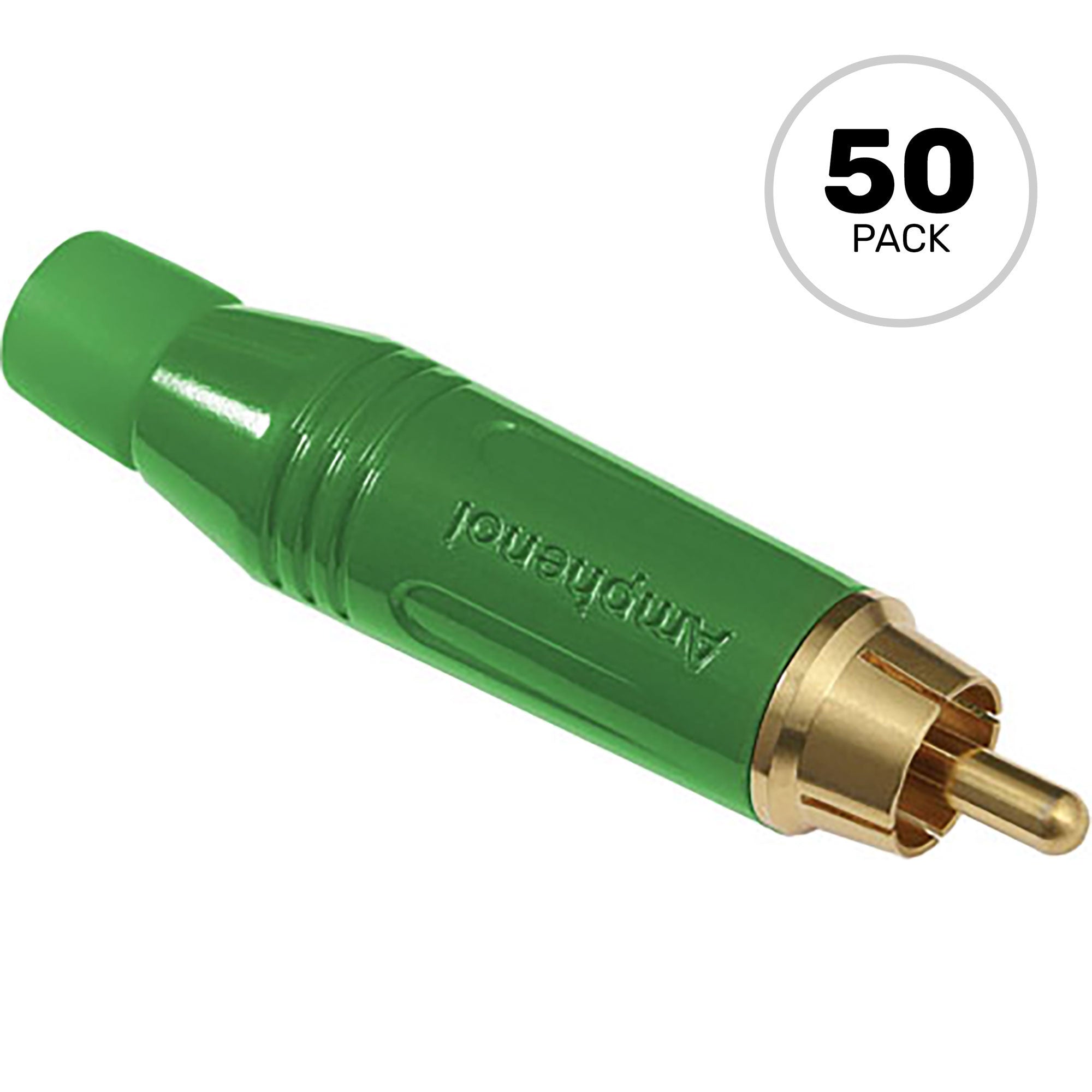 Amphenol ACPR-GRN Gold Plated Male RCA Phono Cable Mount Connector (Green, 50 Pack)