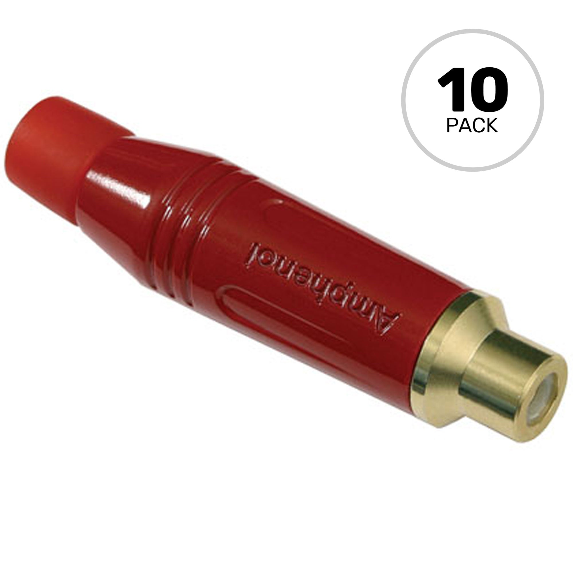 Amphenol ACJR-RED Gold Plated Female RCA Phono Cable Mount Connector (Red, 10 Pack)