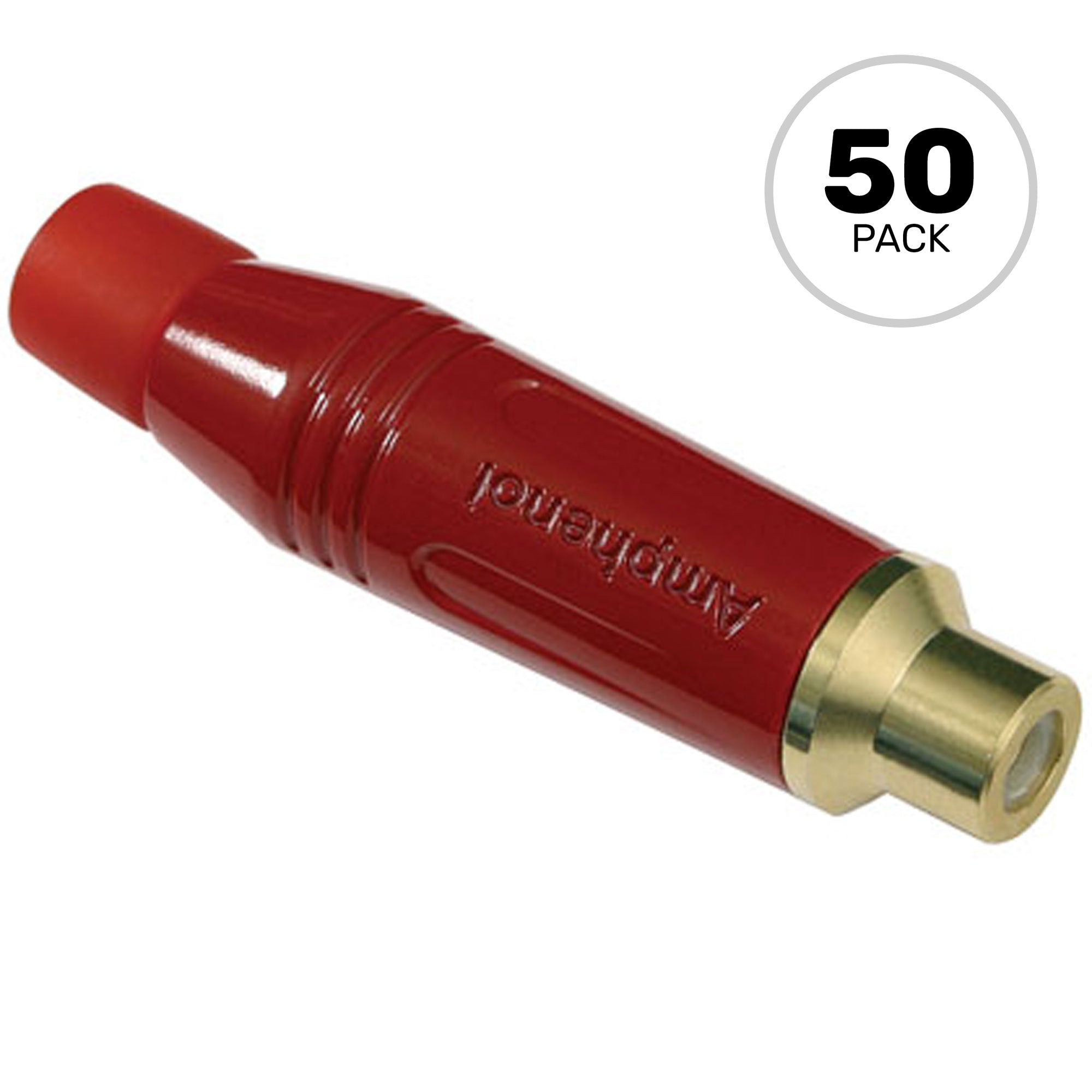 Amphenol ACJR-RED Gold Plated Female RCA Phono Cable Mount Connector (Red, 50 Pack)