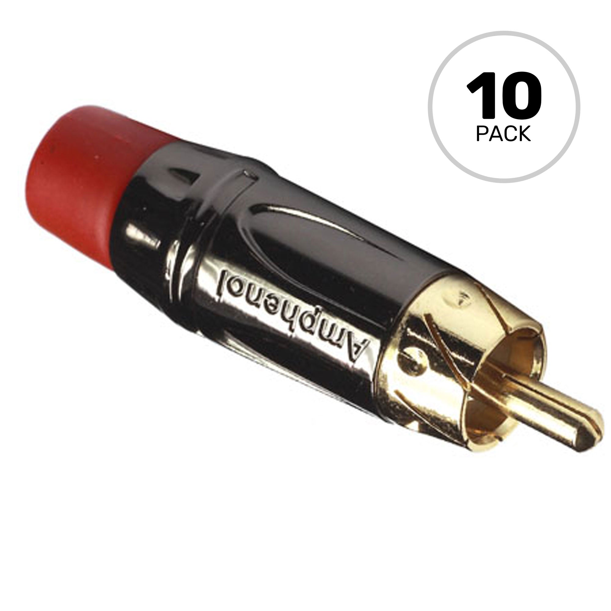 Amphenol ACPL-CRD Gold Plated Male RCA Phono Cable Mount Connector (Black Chrome/Red, 10 Pack)