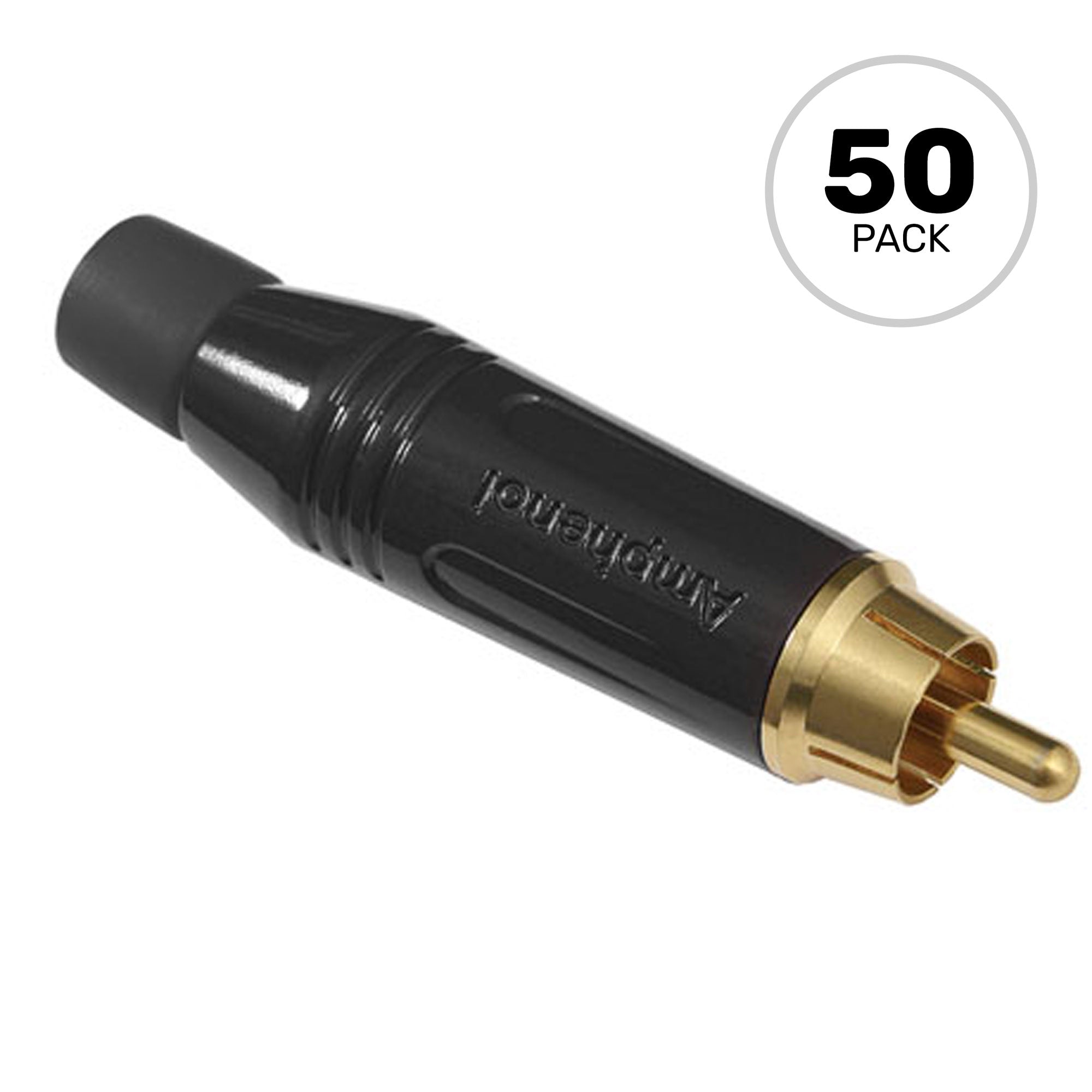 Amphenol ACPR-BLK Gold Plated Male RCA Phono Cable Mount Connector (Black, 50 Pack)