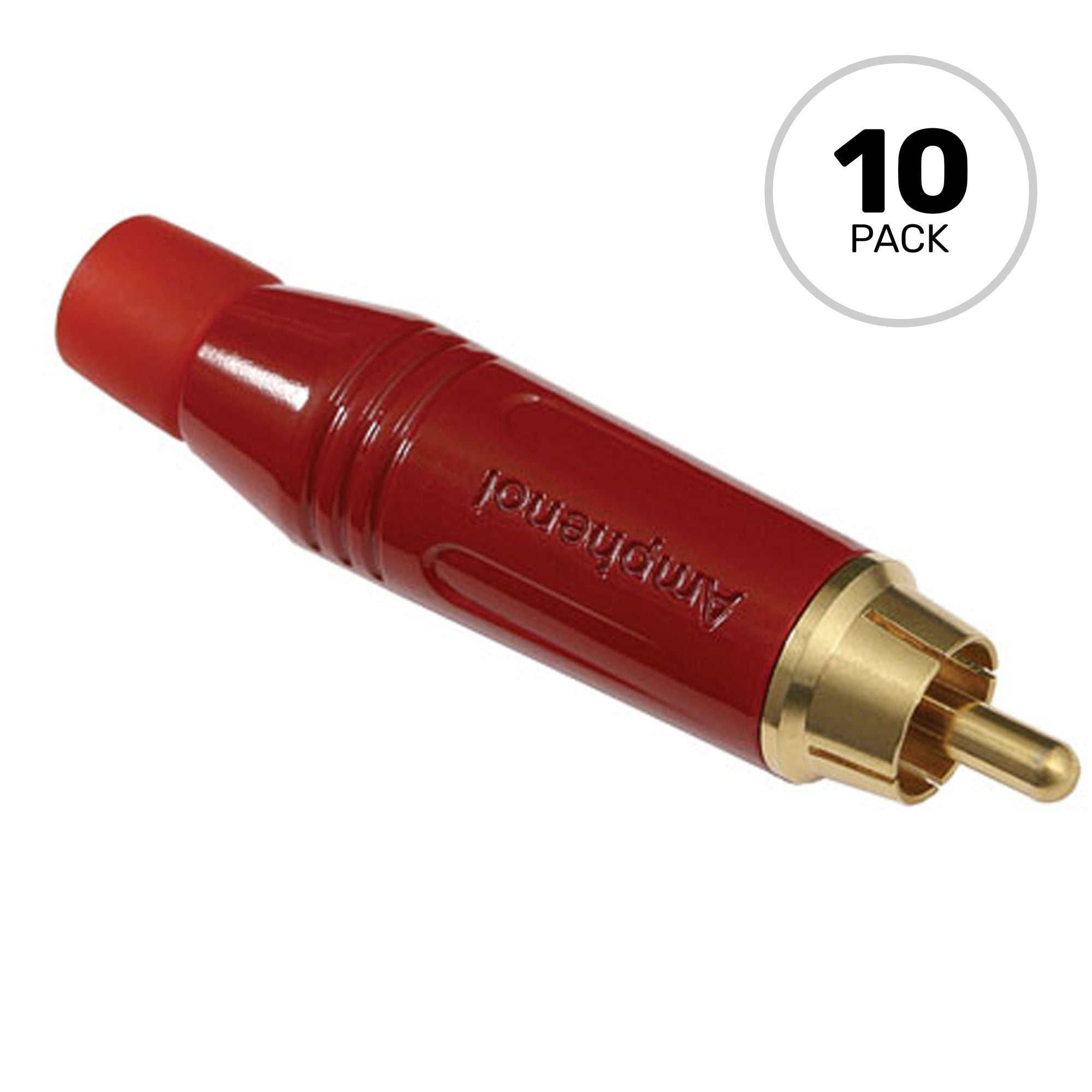 Amphenol ACPR-RED Gold Plated Male RCA Phono Cable Mount Connector (Red, 10 Pack)