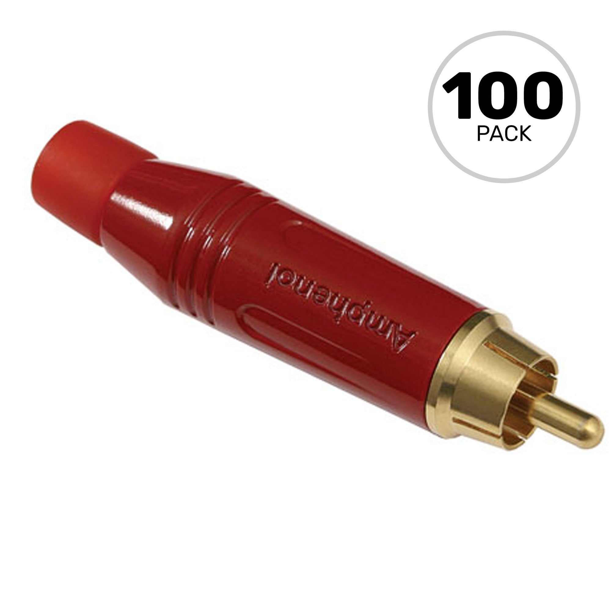 Amphenol ACPR-RED Gold Plated Male RCA Phono Cable Mount Connector (Red, Box of 100)