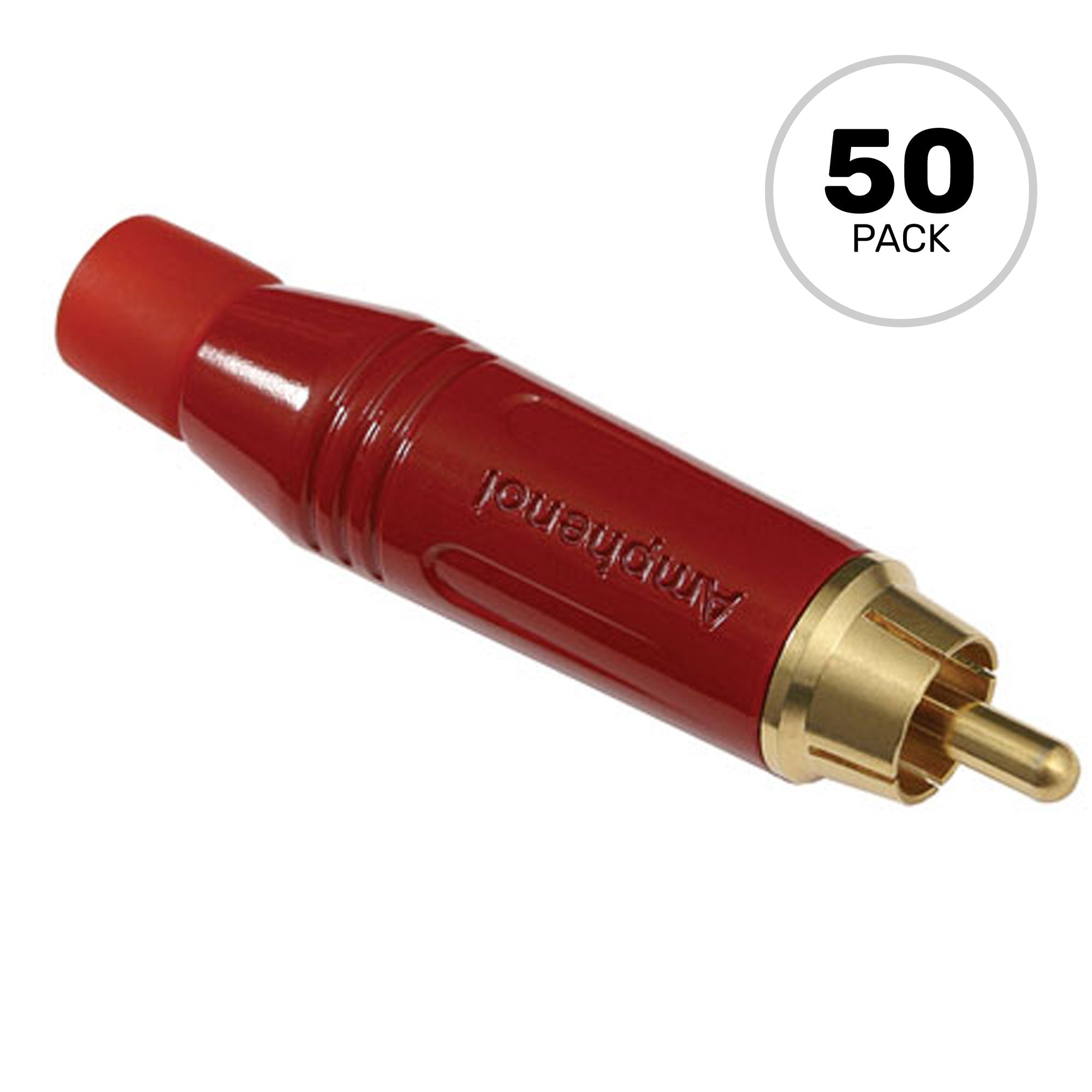 Amphenol ACPR-RED Gold Plated Male RCA Phono Cable Mount Connector (Red, 50 Pack)