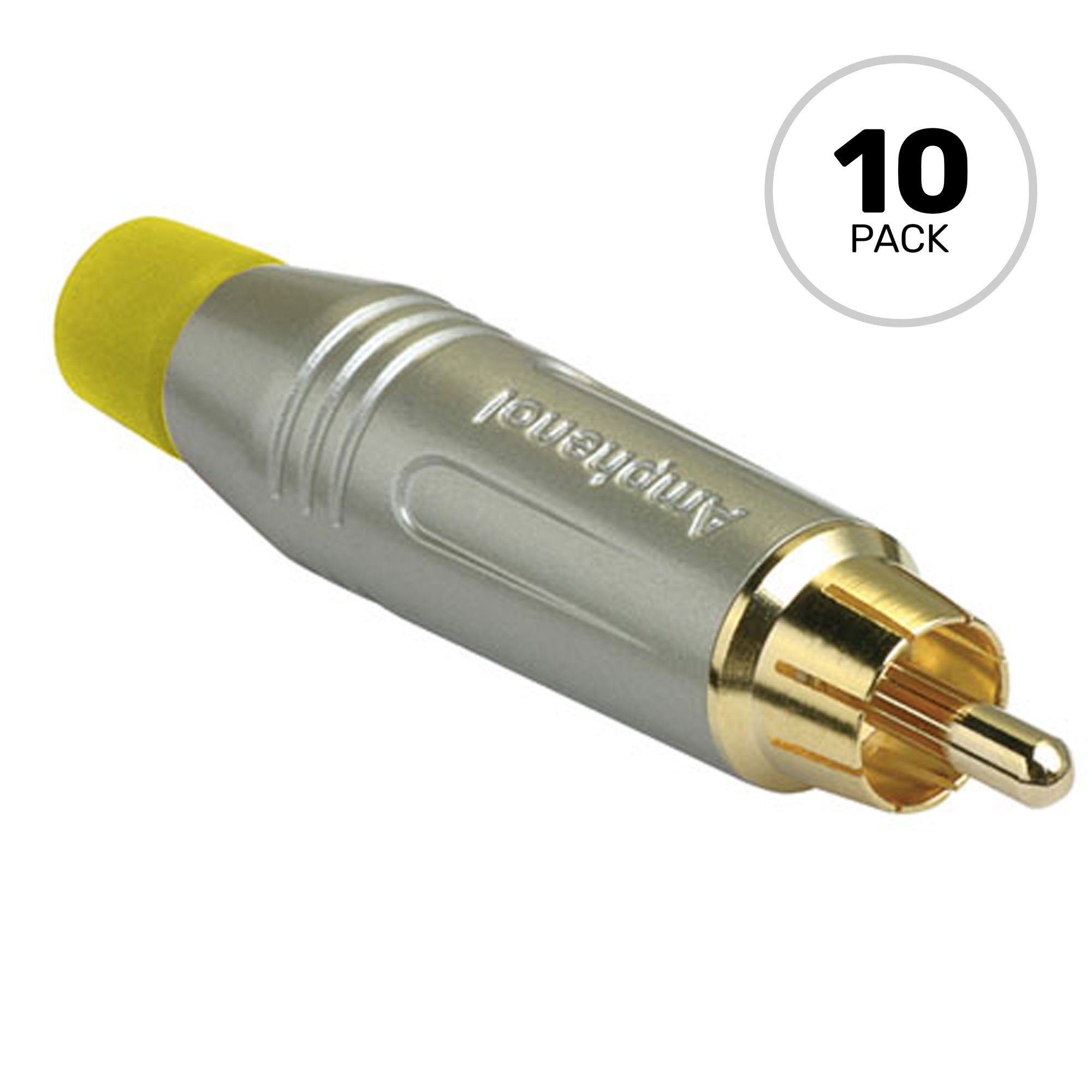 Amphenol ACPR-SYL Gold Plated Male RCA Phono Cable Mount Connector (Nickel/Yellow, 10 Pack)