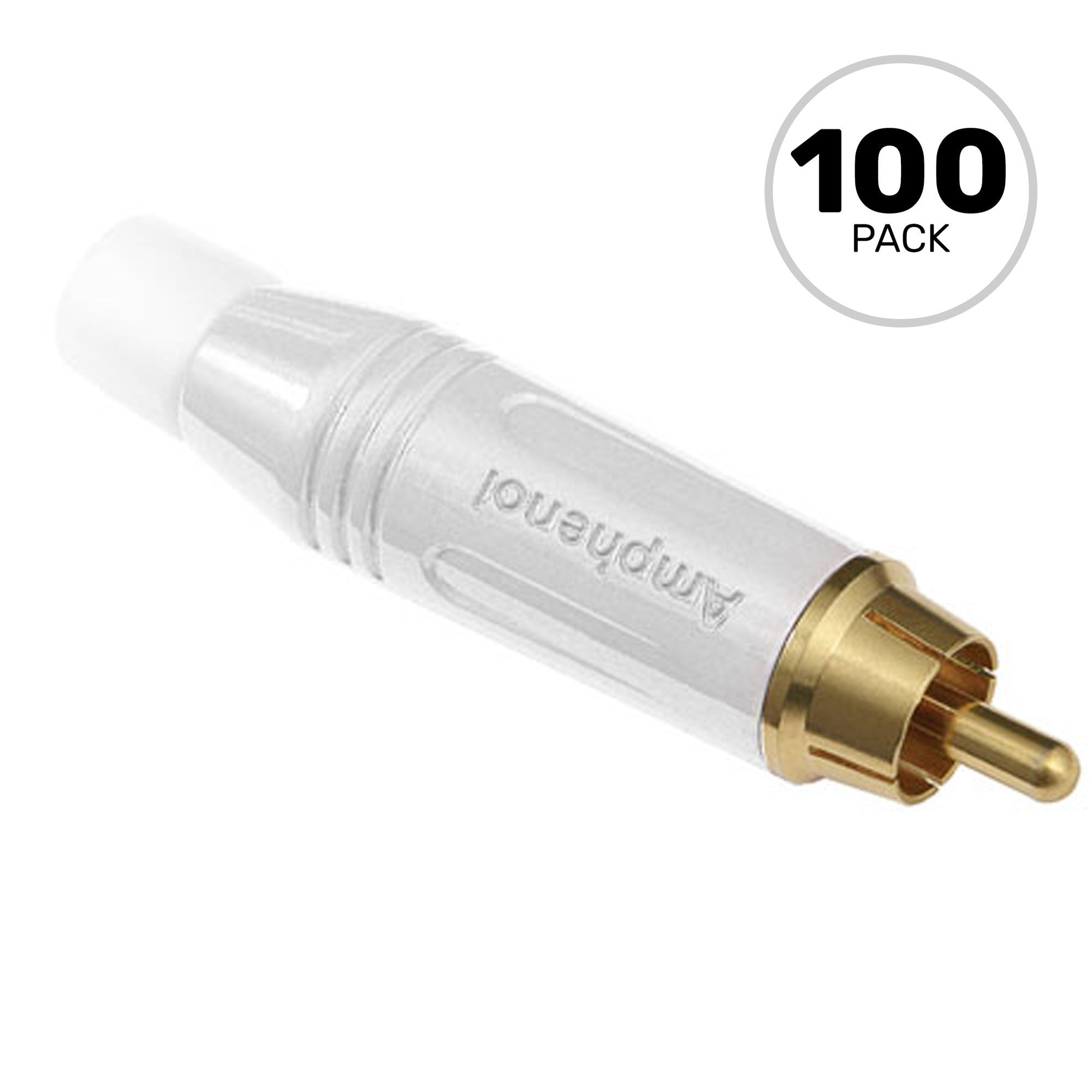 Amphenol ACPR-WHT Gold Plated Male RCA Phono Cable Mount Connector (White, Box of 100)