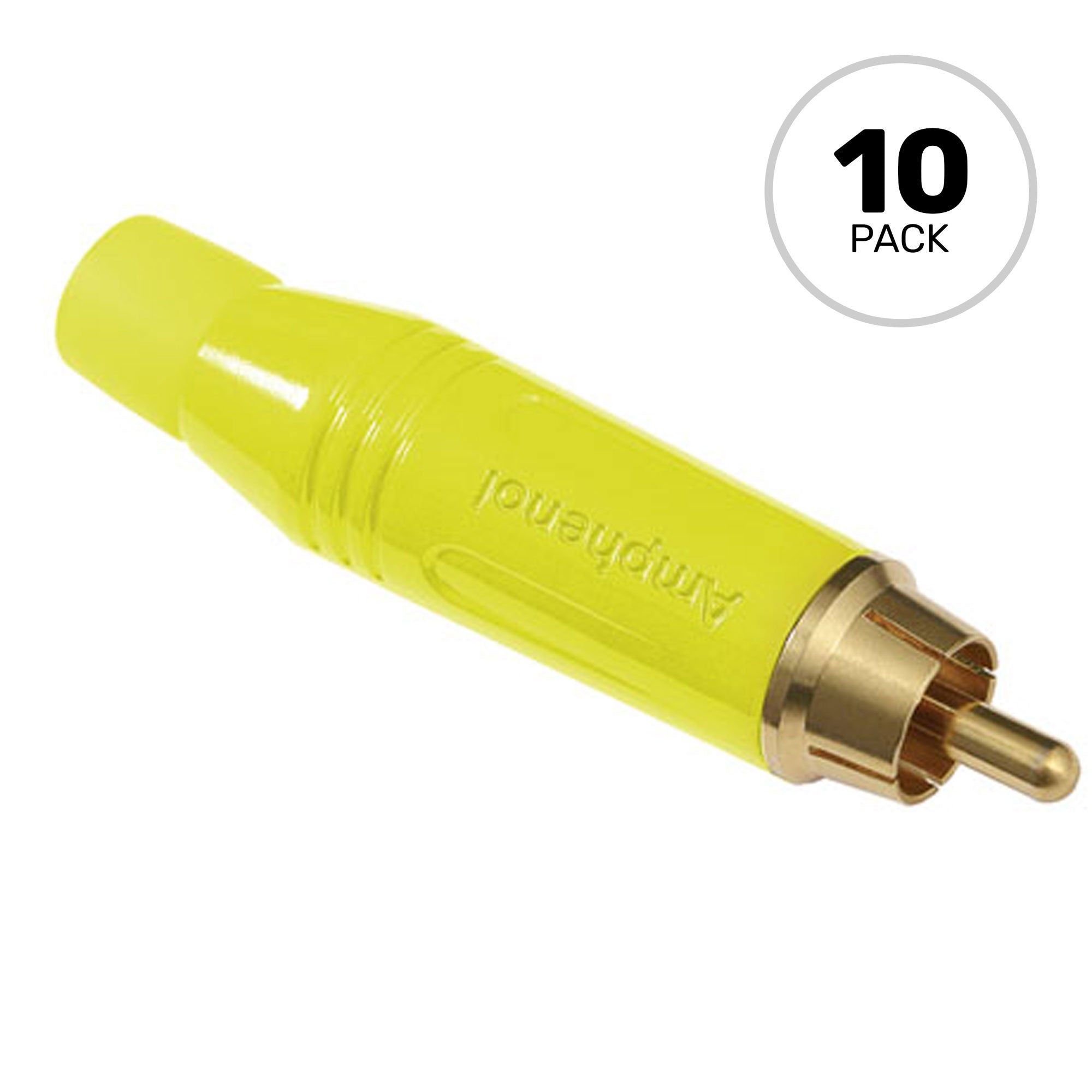 Amphenol ACPR-YEL Gold Plated Male RCA Phono Cable Mount Connector (Yellow, 10 Pack)