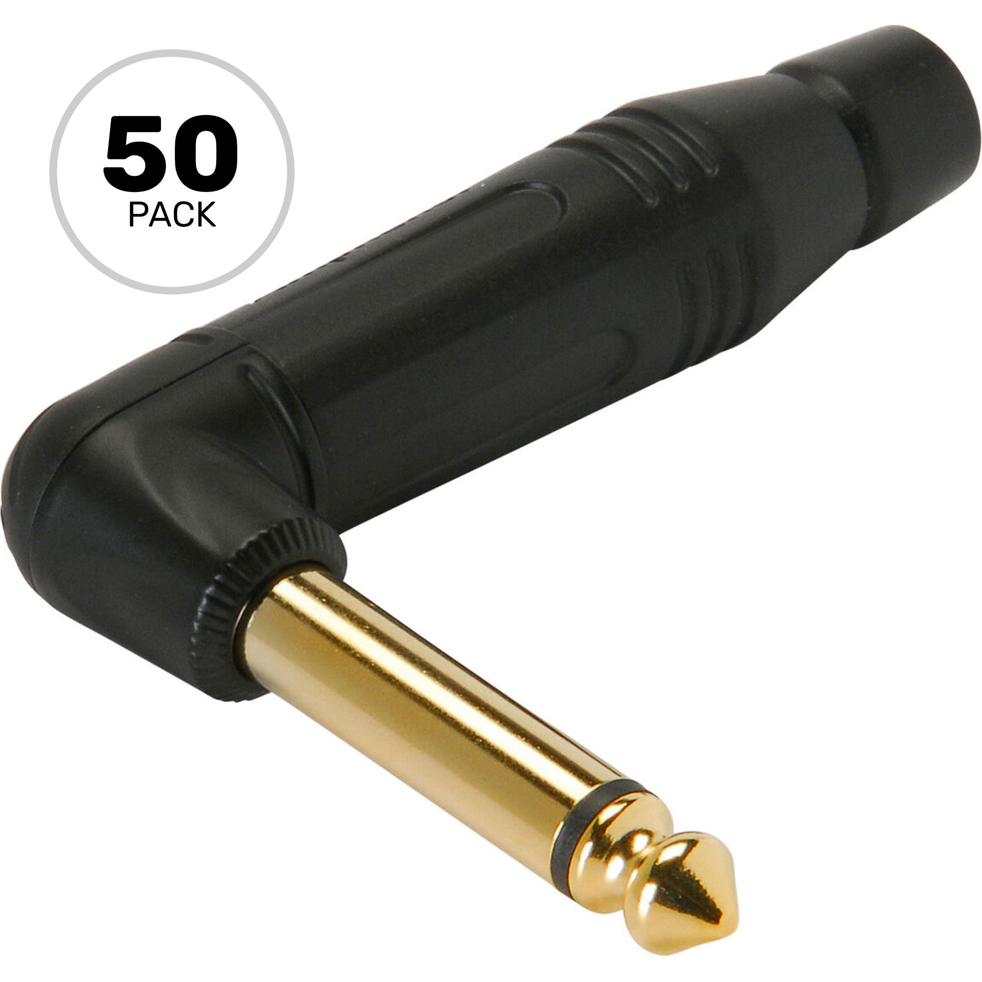 Amphenol ACPM-RB-AU Professional Right-Angle 1/4" TS Mono Phone Plug (Black/Gold, 50 Pack)