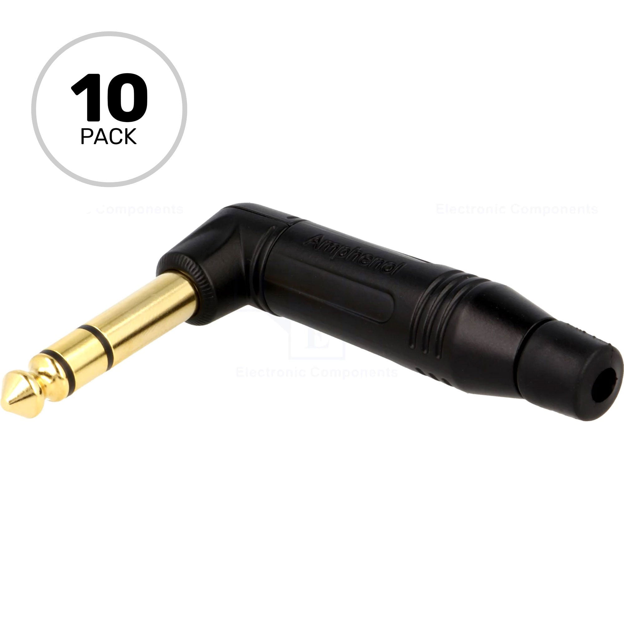 Amphenol ACPS-RB-AU Professional Right-Angle 1/4" TRS Stereo Phone Plug (Black/Gold, 10 Pack)