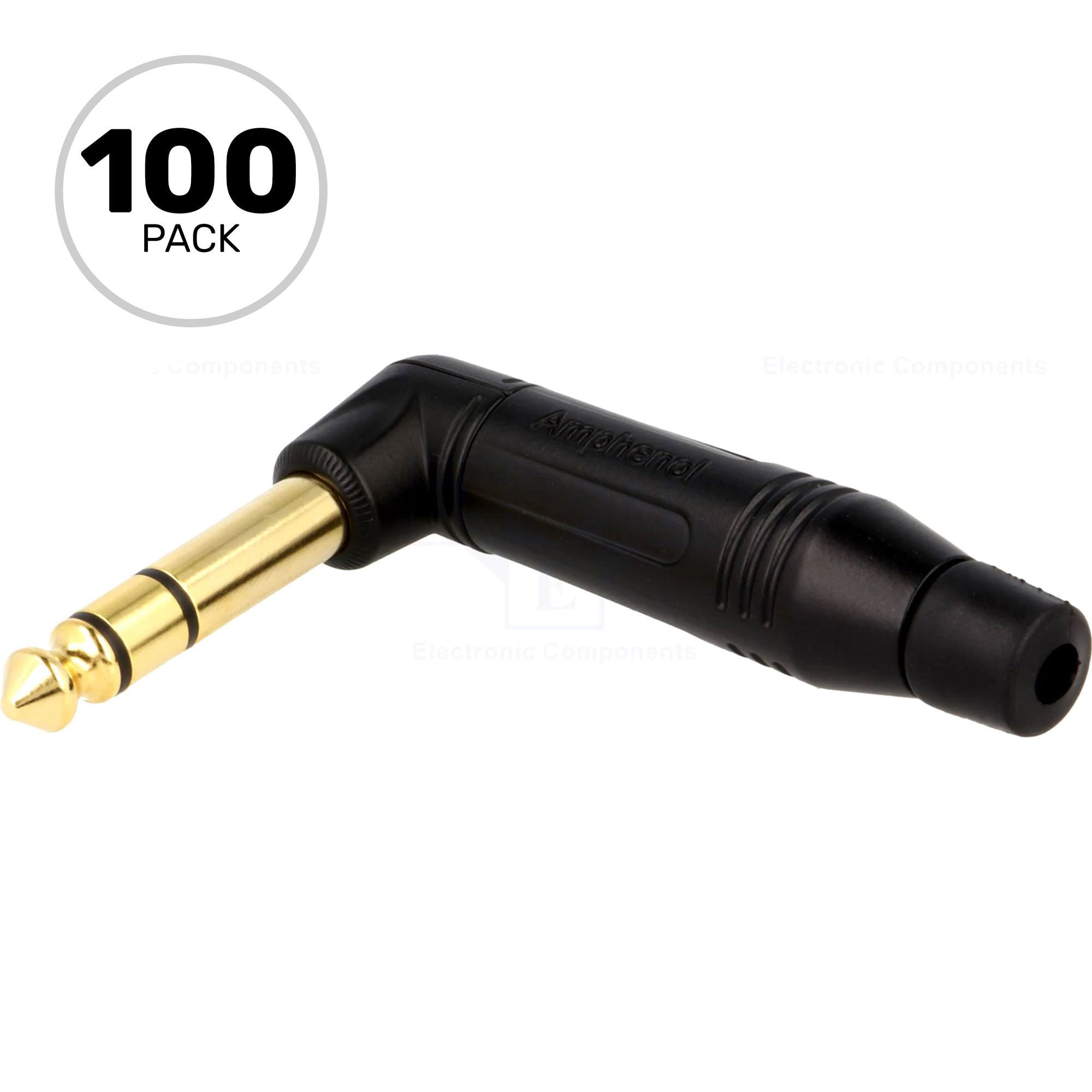 Amphenol ACPS-RB-AU Professional Right-Angle 1/4" TRS Stereo Phone Plug (Black/Gold, Box of 100)