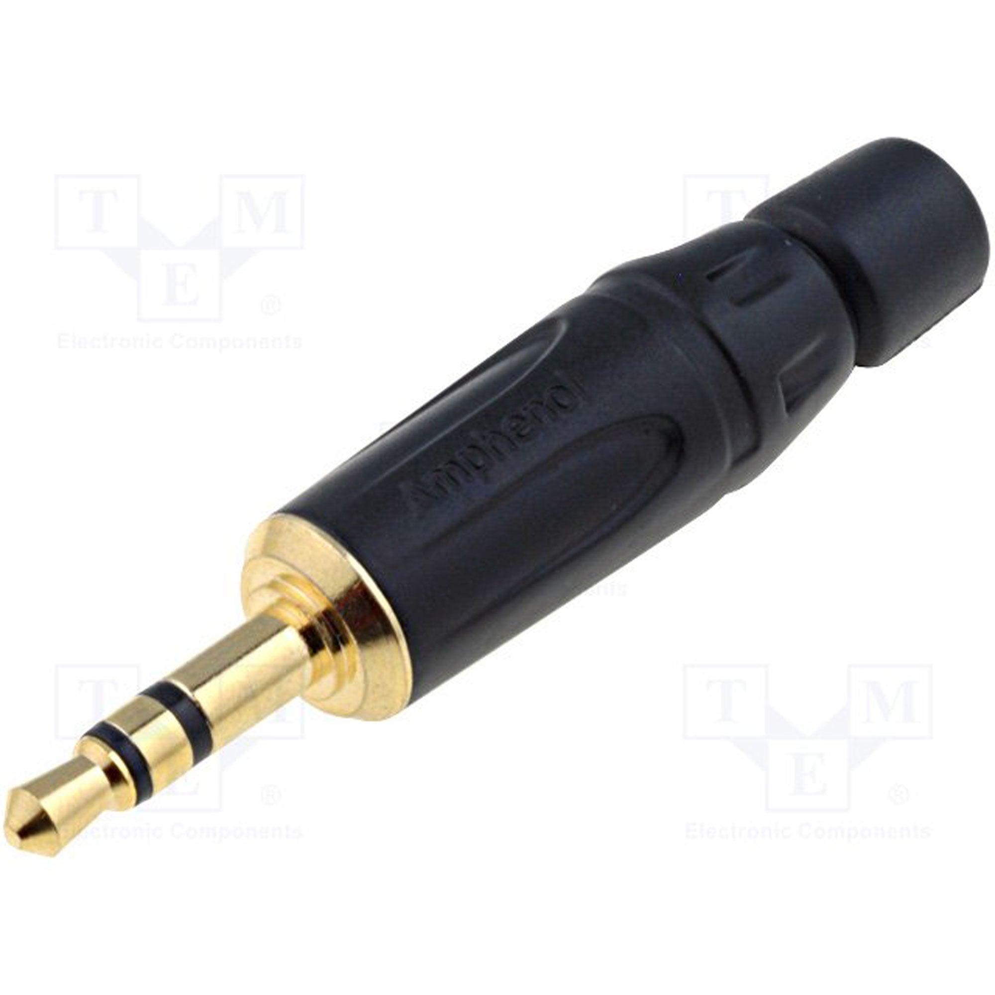 Amphenol KS3PB-AU 3.5mm TRS Stereo Mini Plug Cable Mount Connector (Black/Gold, Box of 100)