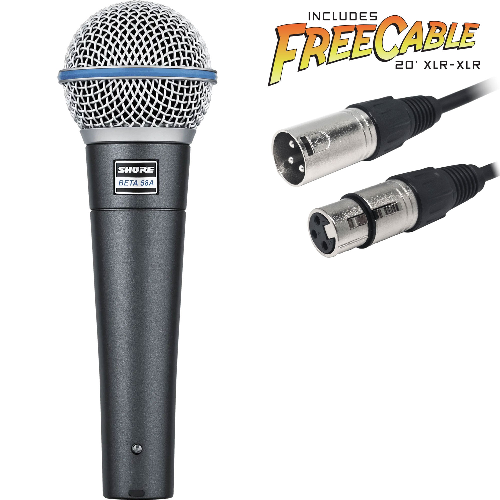 Shure Beta 58A Handheld Supercardioid Dynamic Vocal Microphone with FREE 20' XLR Cable