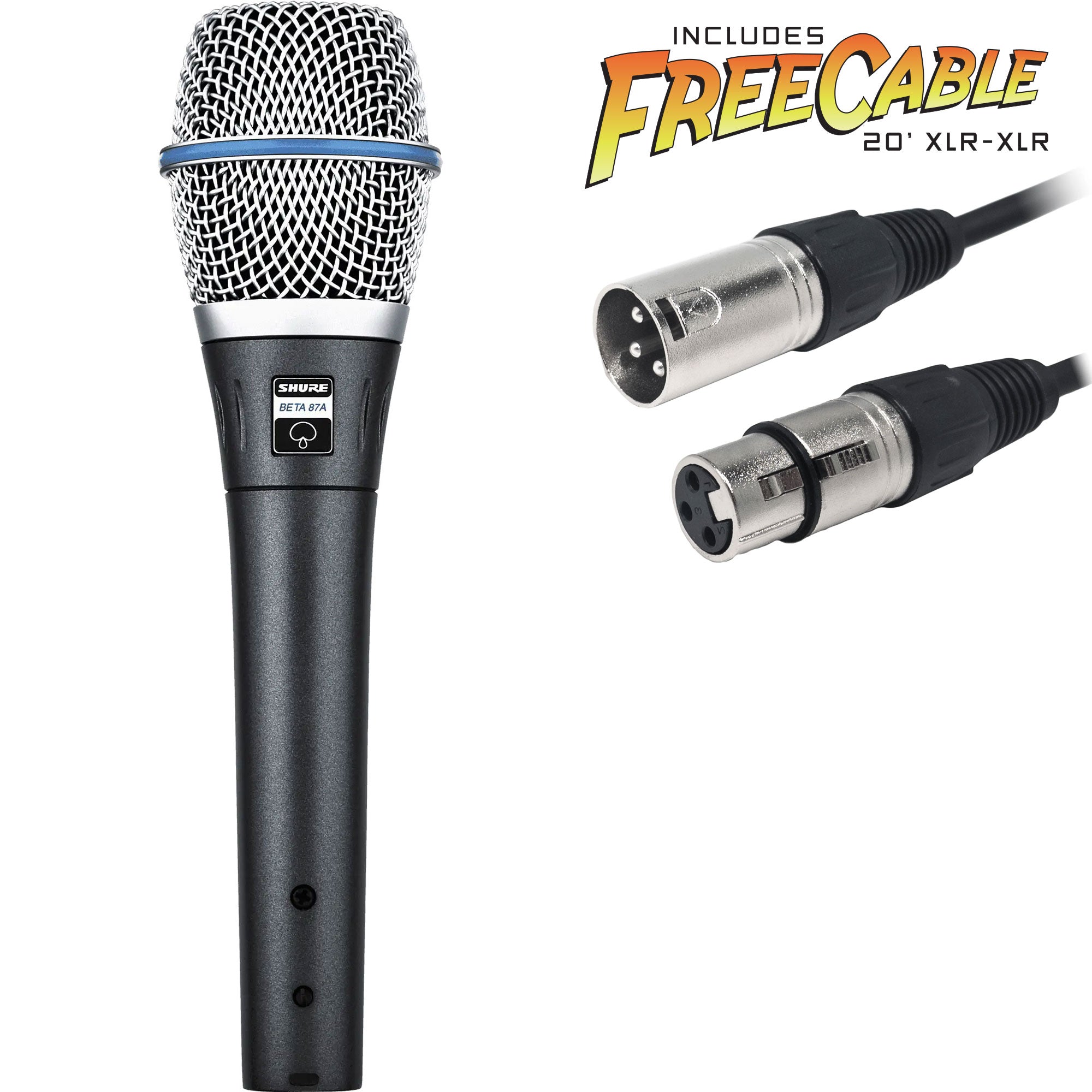 Shure Beta 87A Handheld Supercardioid Condenser Vocal Microphone with FREE 20' XLR Cable