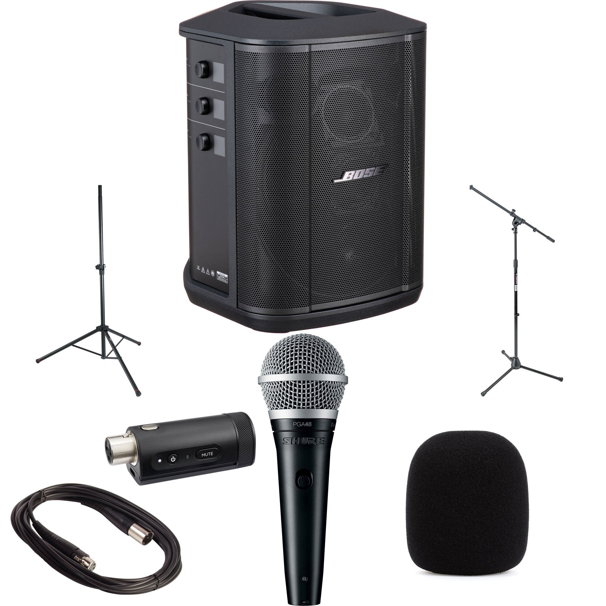 Bose S1 Pro+ Wireless PA Bundle with Speaker Stand, Wireless Microphone, Mic Stand, and Accessories