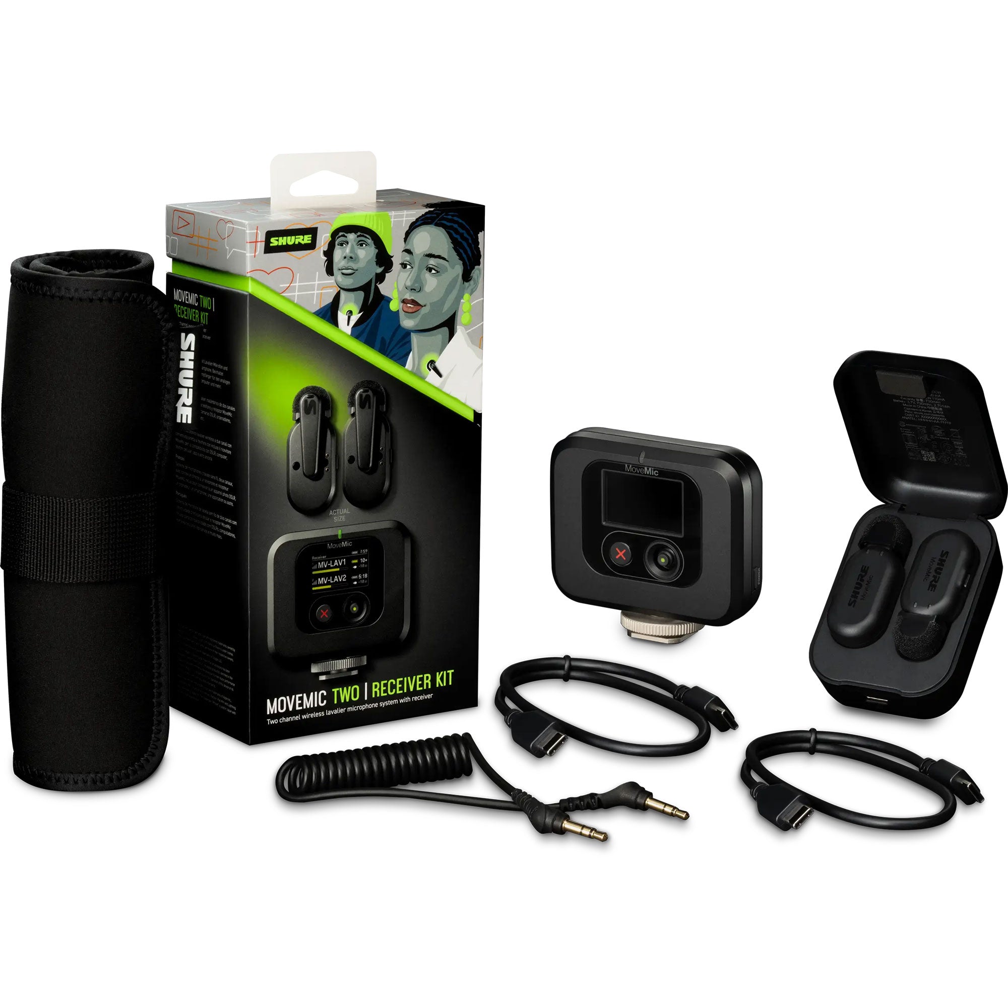 Shure MoveMic Two Receiver Kit 2-Person Clip-On Wireless Mic System for Cameras & Mobile Devices