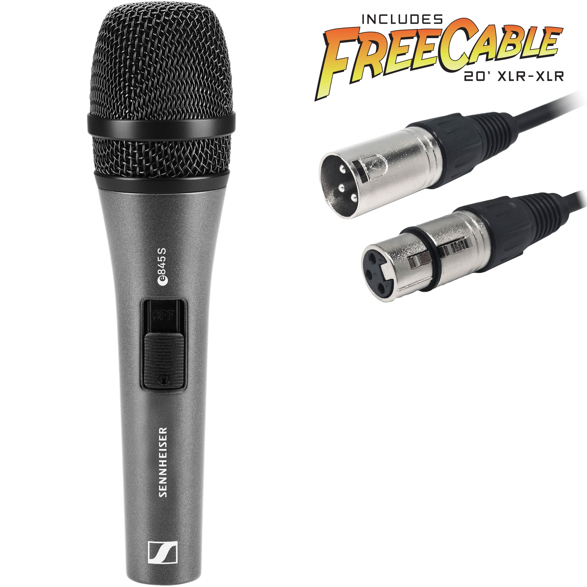 Sennheiser e 845-S Handheld Supercardioid Dynamic Vocal Mic with On/Off Switch & FREE 20' XLR Cable