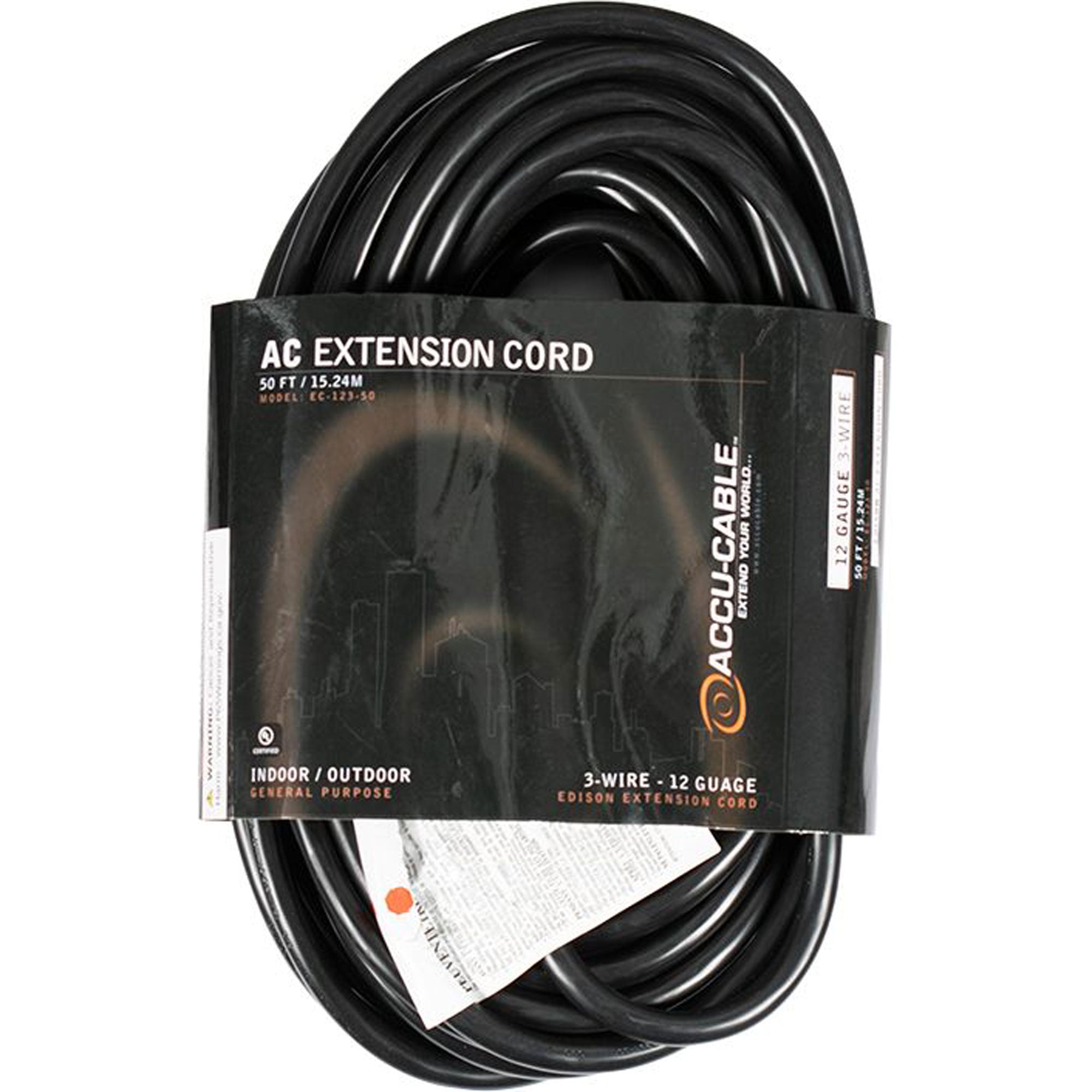 American DJ Accu-Cable EC123-50 12AWG Edison AC Power Extension Cord (50', Black)