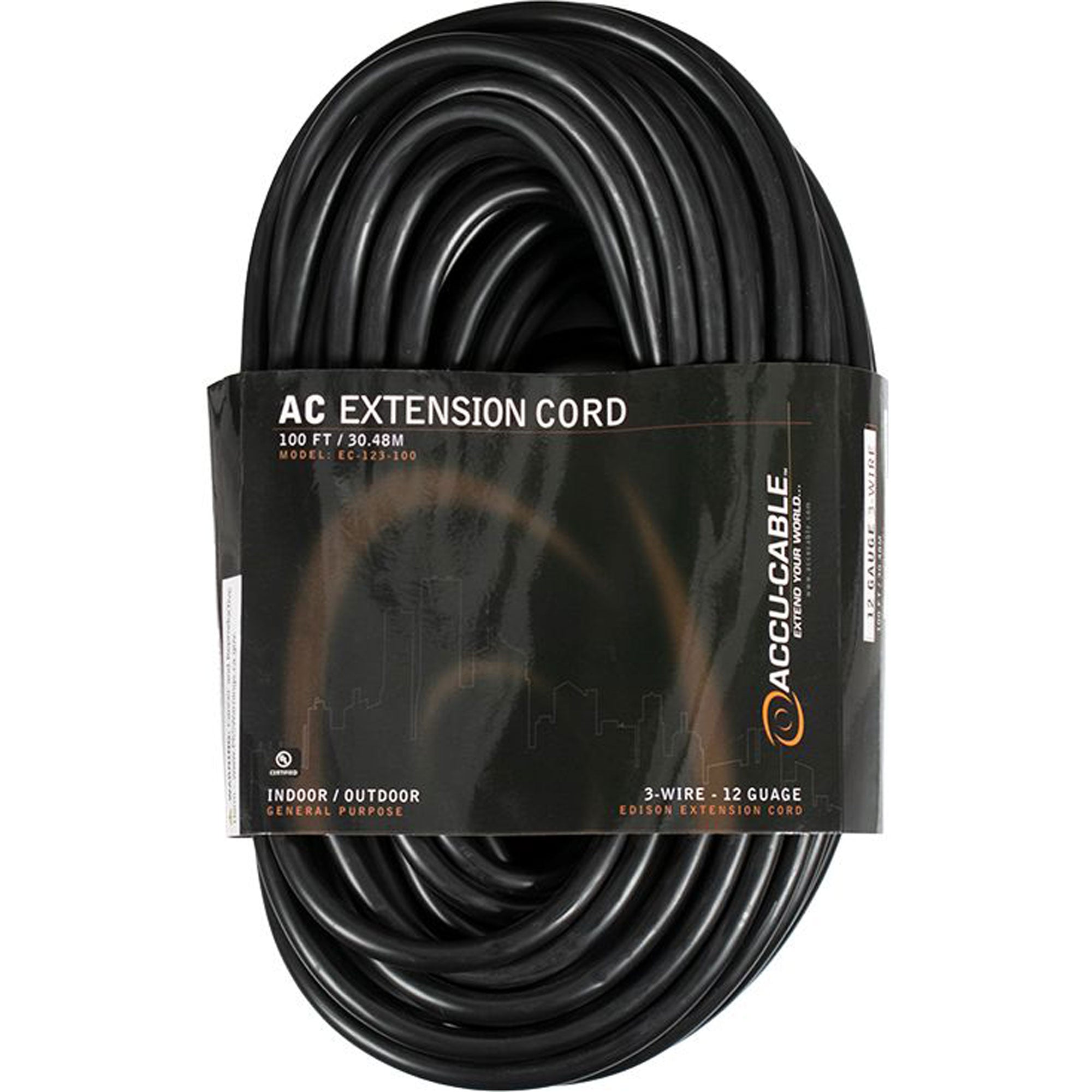 American DJ Accu-Cable EC123-100 12AWG Edison AC Power Extension Cord (100', Black)