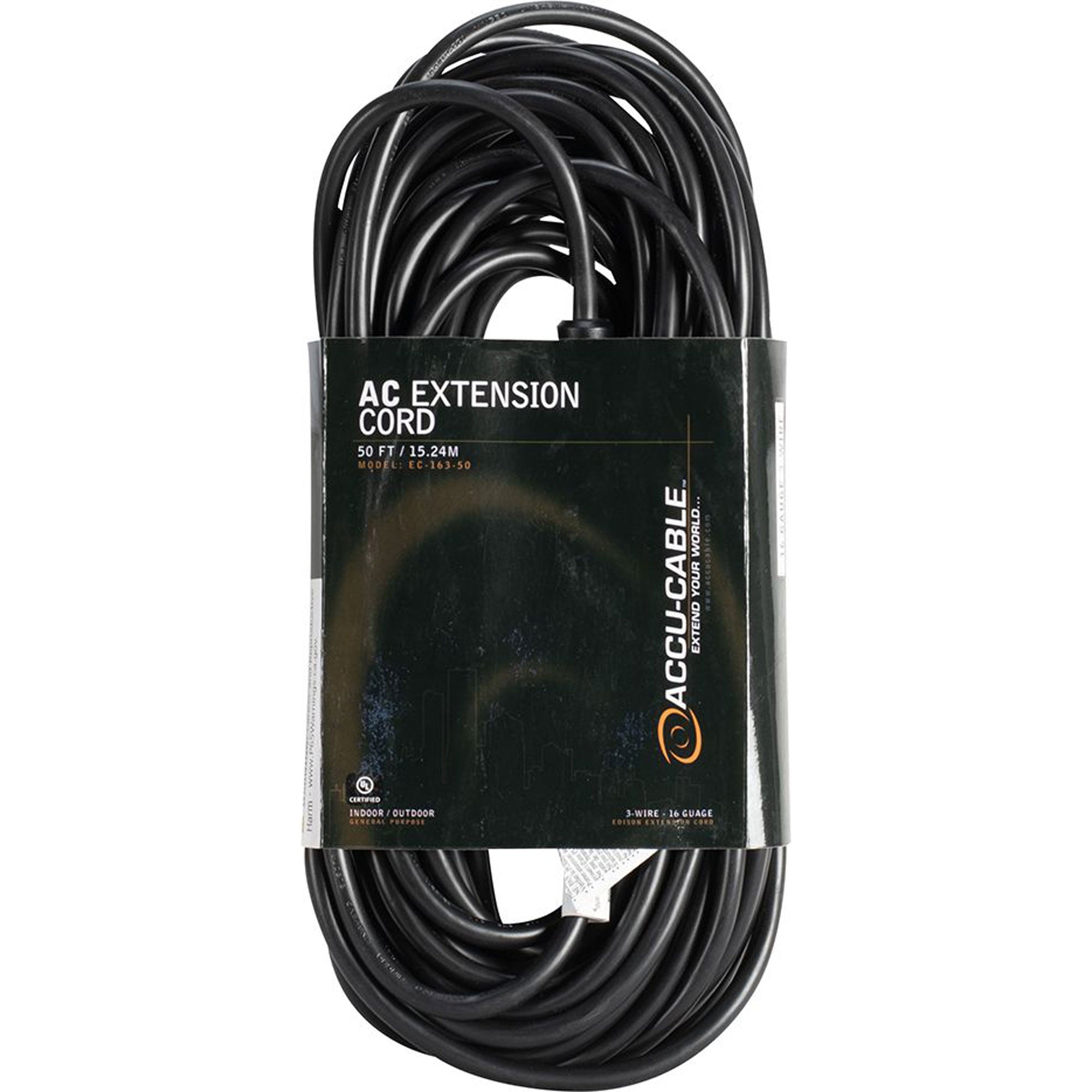 American DJ Accu-Cable EC163-50 16AWG Edison AC Power Extension Cord (50', Black)