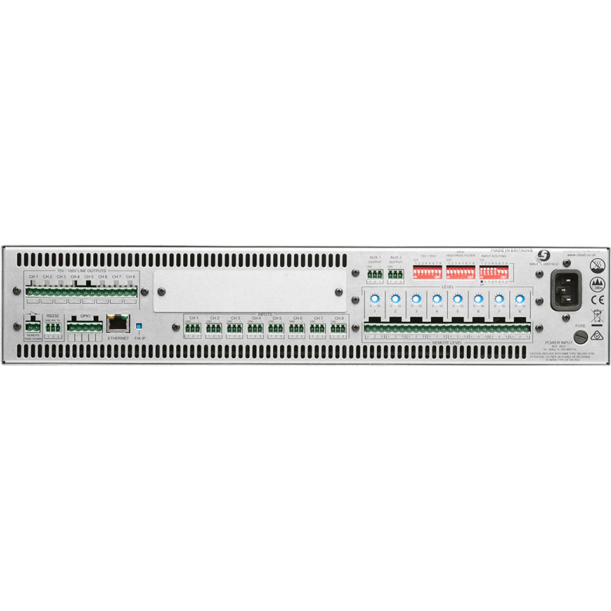 Cloud CV8125 8 Channel 125w Per Output Channel 70/100v Digital DSP Amplifier